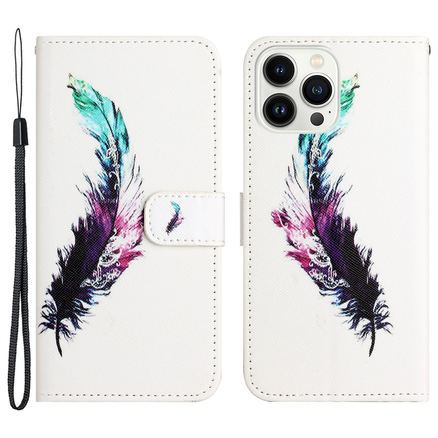 

Für Iphone 15 Pro Max Wallet Hülle PU Leder 3D Muster Druckständer Telefonabdeckung - Feder, iPhone 15 Pro Max