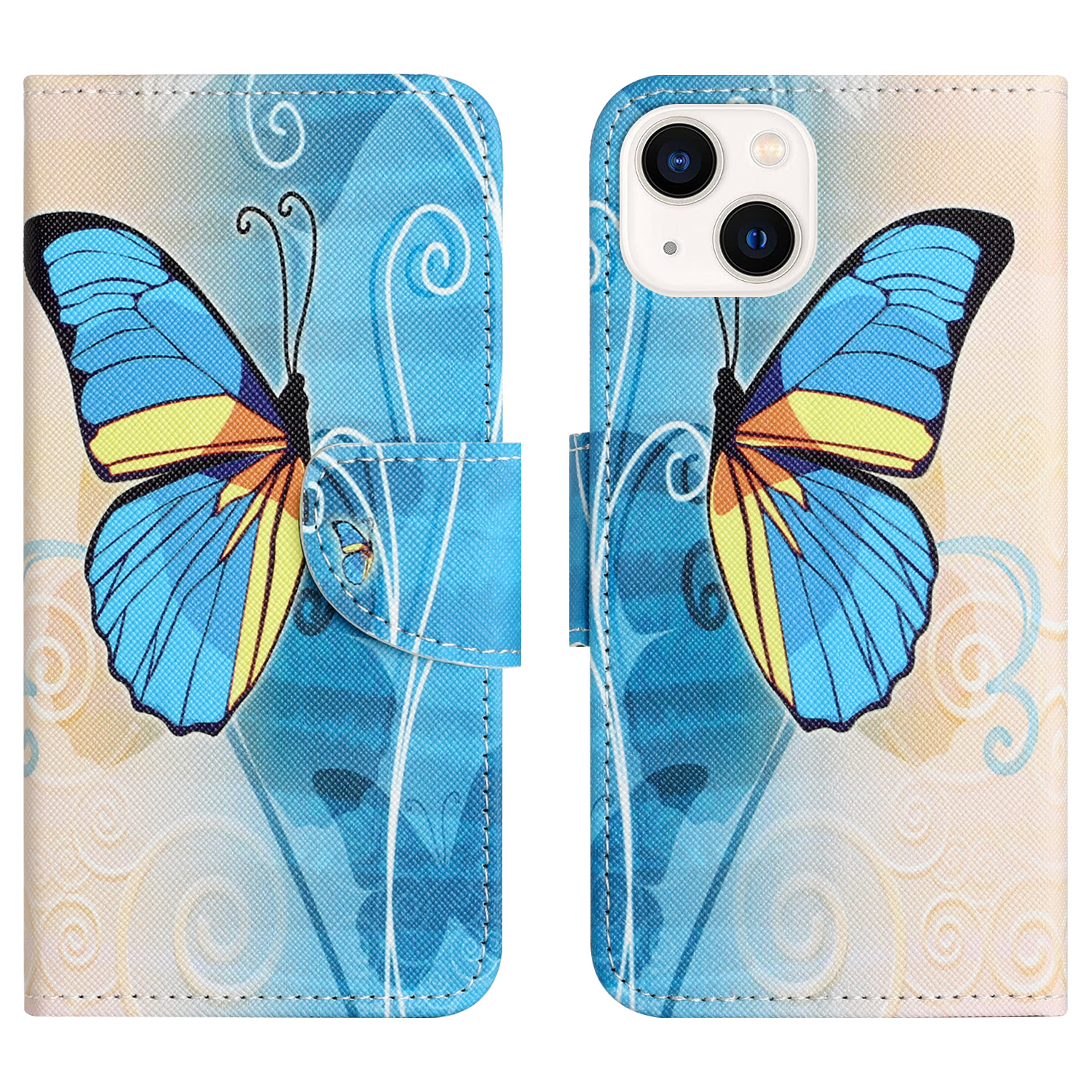 

Für Das Iphone 15 Plus PU Leder Brieftaschen -hülle Musterdruckständer Telefonabdeckung - Schmetterling, iPhone 15 Plus