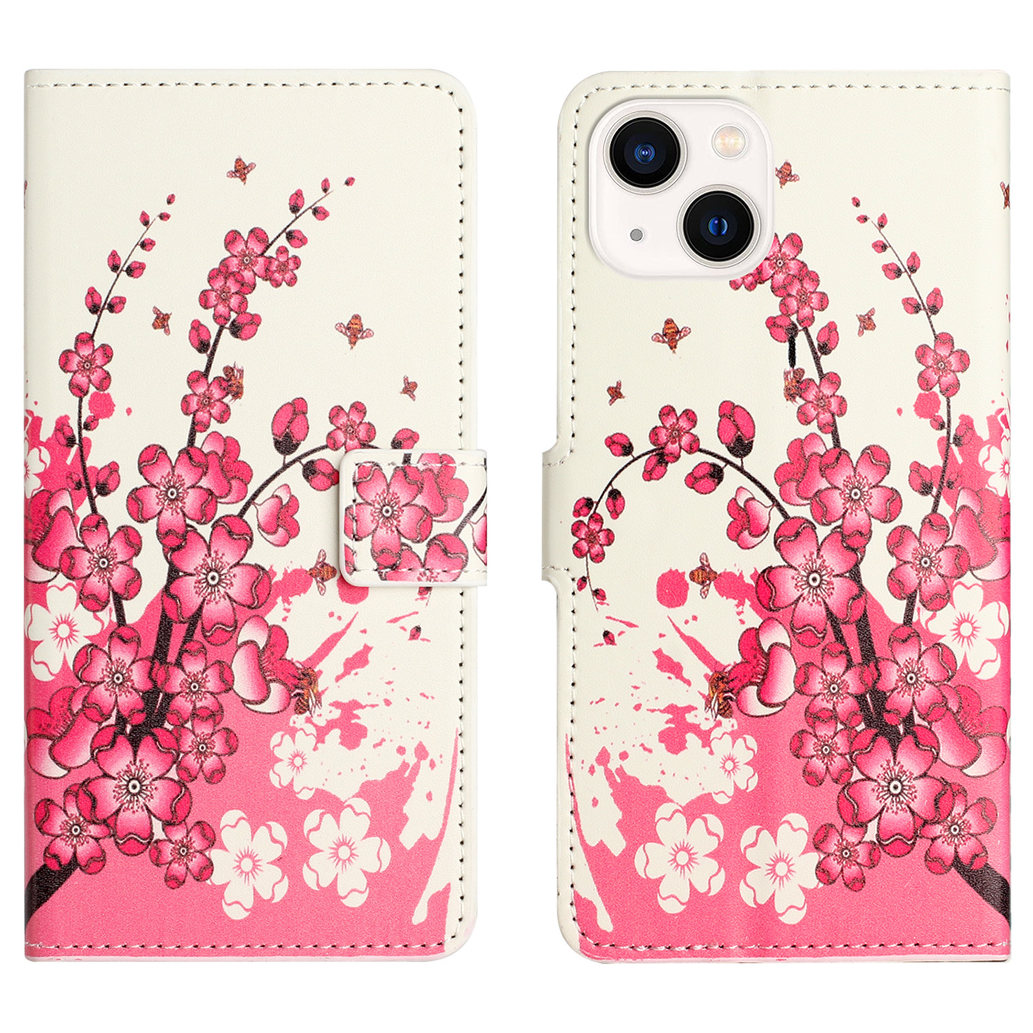 

Für Das Iphone 15 Plus Folio Wallet Hülle PU Leder Muster Ständer Telefonabdeckung - Pflaumenblüte, iPhone 15 Plus