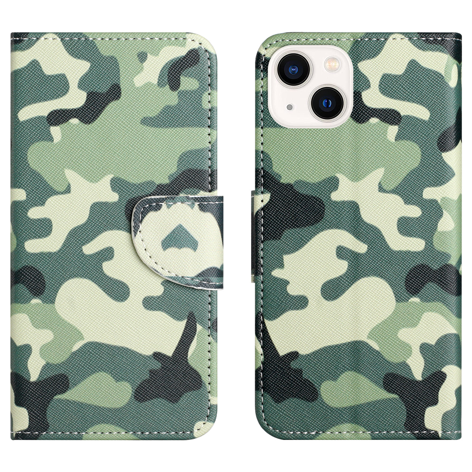 

Für Das Iphone 15 Cross Textur Leder Brieftasche Hülle Muster Druck Telefonabdeckung - Tarnung, iPhone 15