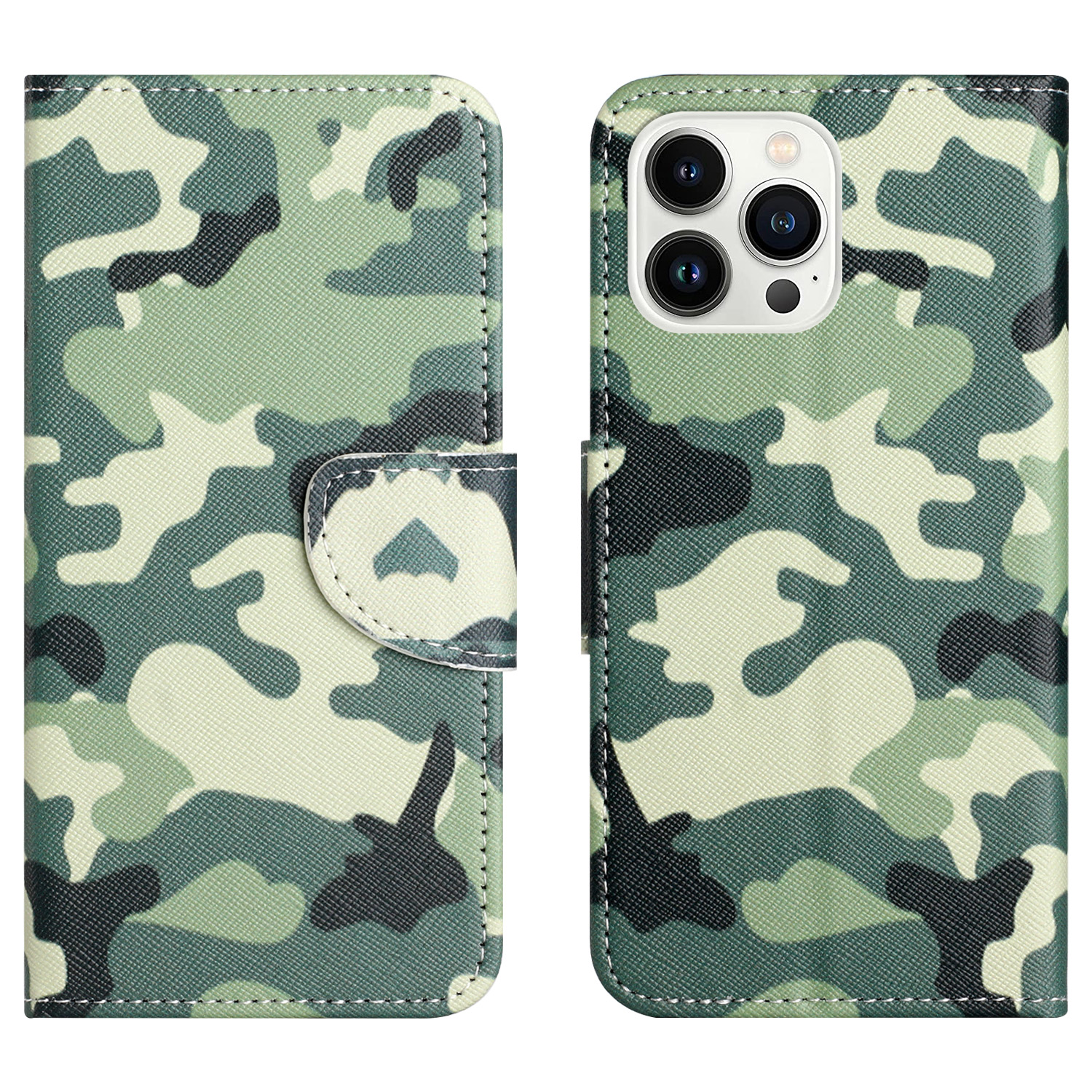 

Für Das Iphone 15 Pro PU Leder Drop-proof-telefon-hülle-muster-druckbrieftasche Abdeckung - Tarnung, iPhone 15 Pro