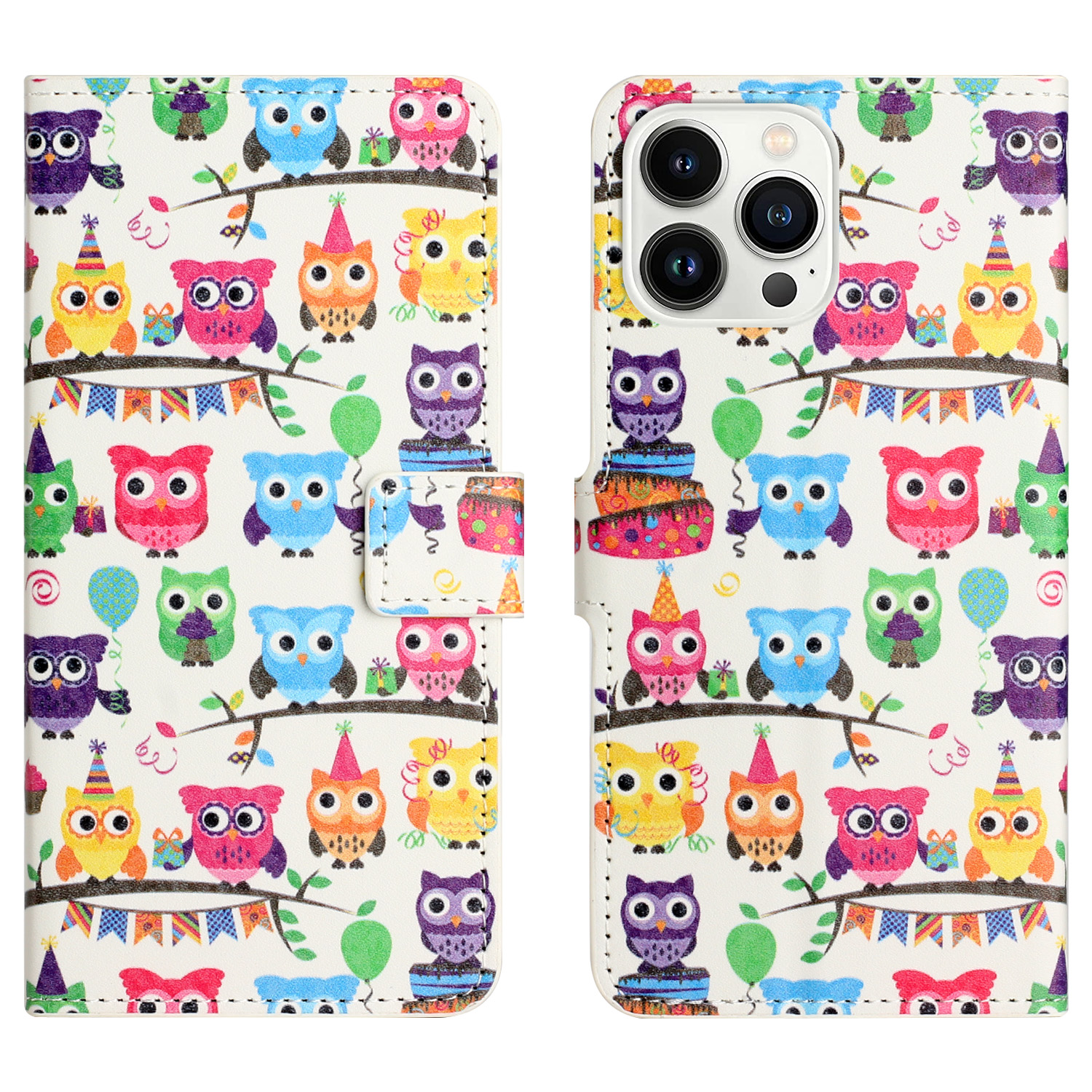 

Für Iphone 15 Pro Max PU Leder Flip Protective Case Muster Druckst. Brieftasche Telefonabdeckung - Eulenaufkleber, iPhone 15 Pro Max