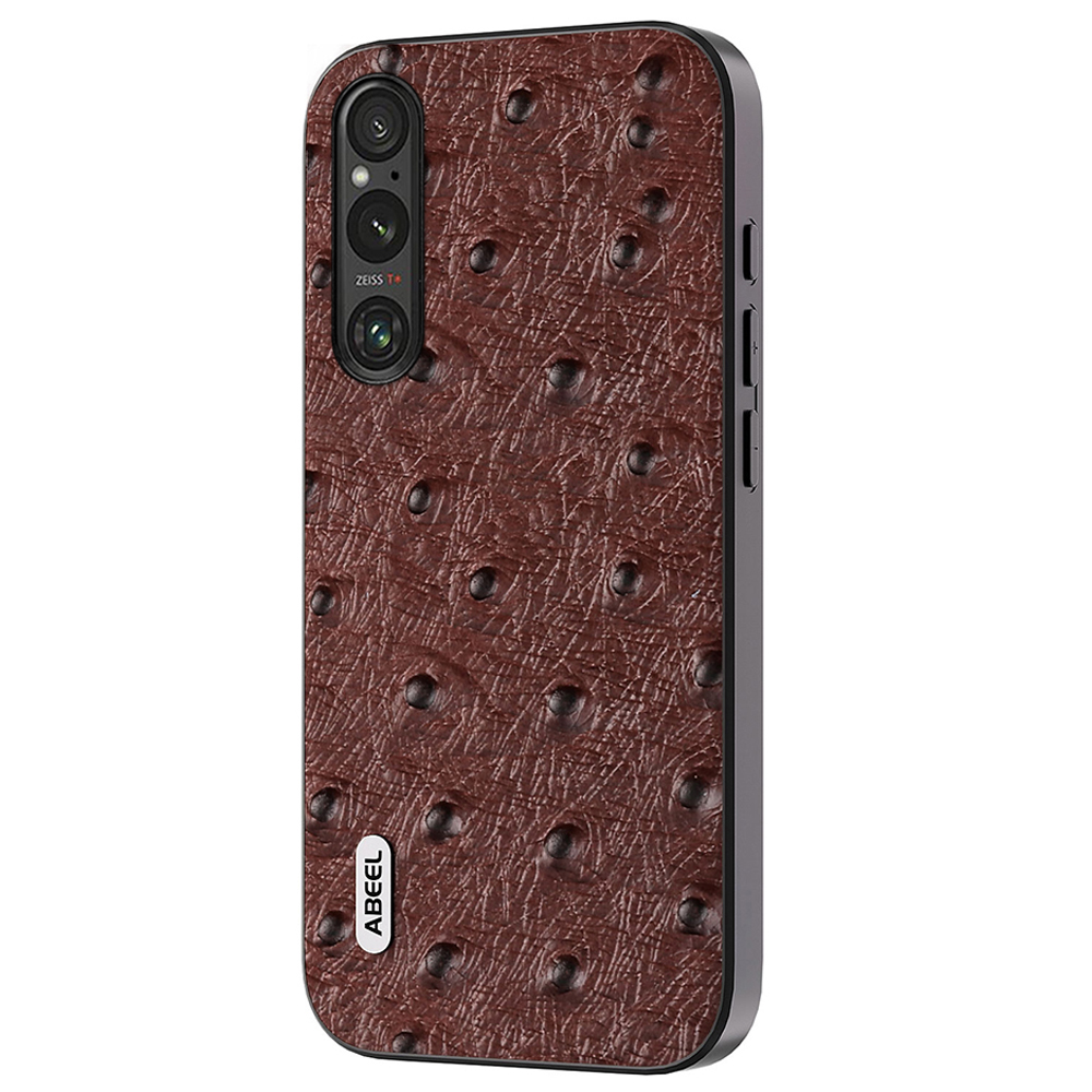 

ABEEL Stockforkaus Kose Für Sony Xperia 1 IV 5g, Strauß Textur Echtes Kuhleder+pc+tpu -telefon Zurück -deckung - Kaffee, Sony Xperia 1 IV 5G