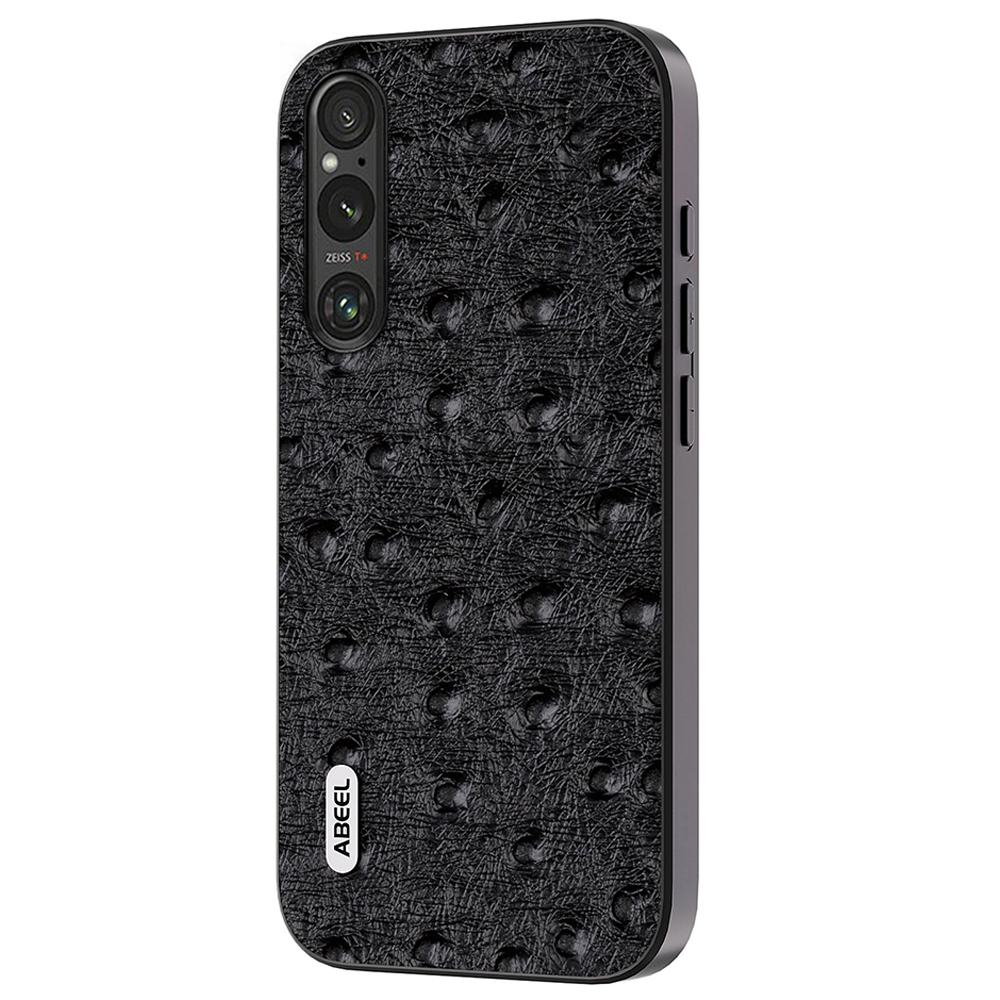 

ABEEL Stockforkaus Kose Für Sony Xperia 1 IV 5g, Strauß Textur Echtes Kuhleder+pc+tpu -telefon Zurück -deckung - Schwarz, Sony Xperia 1 IV 5G