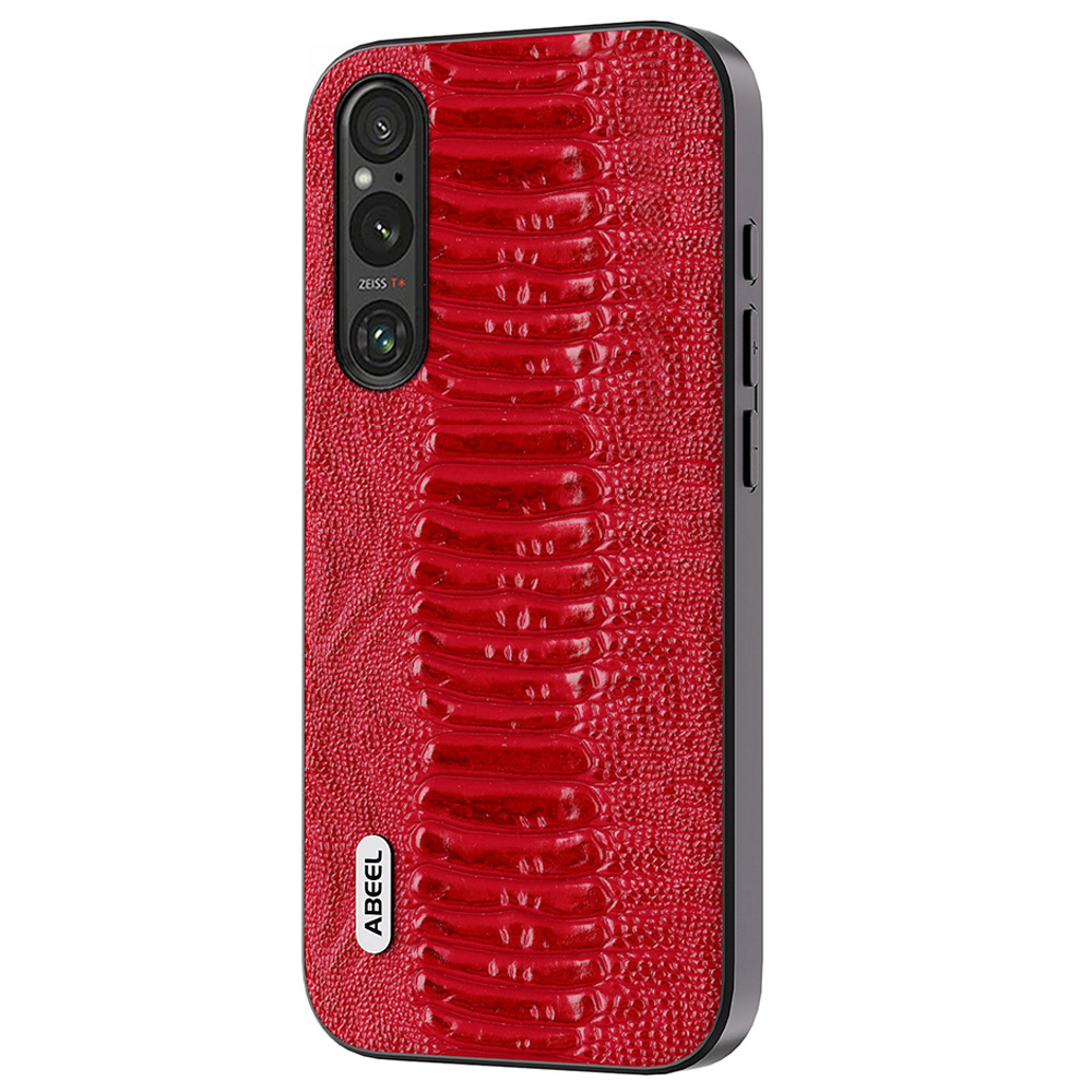 

ABEEL Für Sony Xperia 1 IV 5G Anti-droge-krokodiltextur PC+TPU Telefon Hülle Echte Kuhlederbeschichtungsabdeckung - Rot, Sony Xperia 1 IV 5G