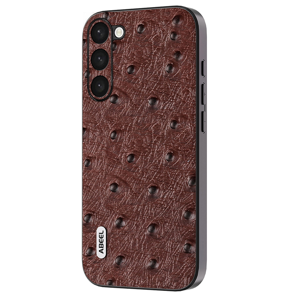 

ABEEL Ostricer Texturkoffer Für Samsung Galaxy S23, Echtes Kuhleder+pc+tpu -telefon Rückzugsabdeckung - Kaffee, Galaxy S23