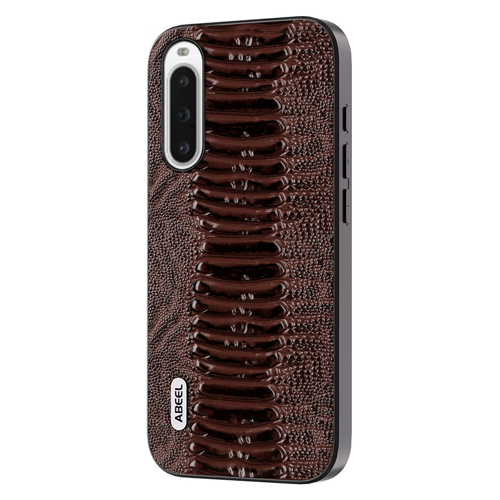 

ABEEL Für Sony Xperia 10 V Echtes Kuhleder Beschichtete Krokodiltextur -deckung PC+TPU -telefonhülle - Kaffee, Sony Xperia 10 V