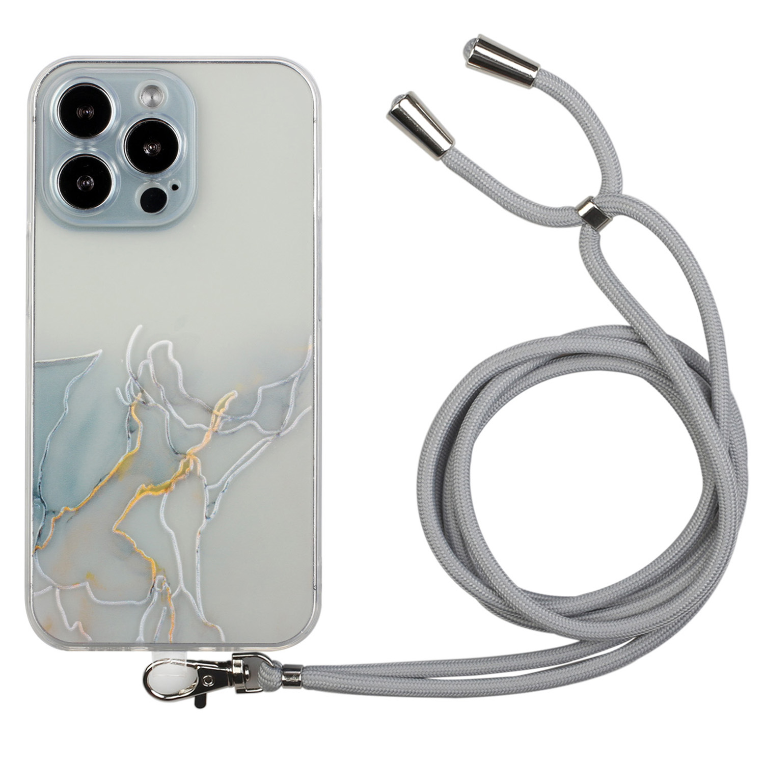 

Für Das Iphone 15 Pro Marmor Muster Geprägtes Telefon Hülle Flexible TPU -rückdecke Mit Lanyard - Grau, iPhone 15 Pro