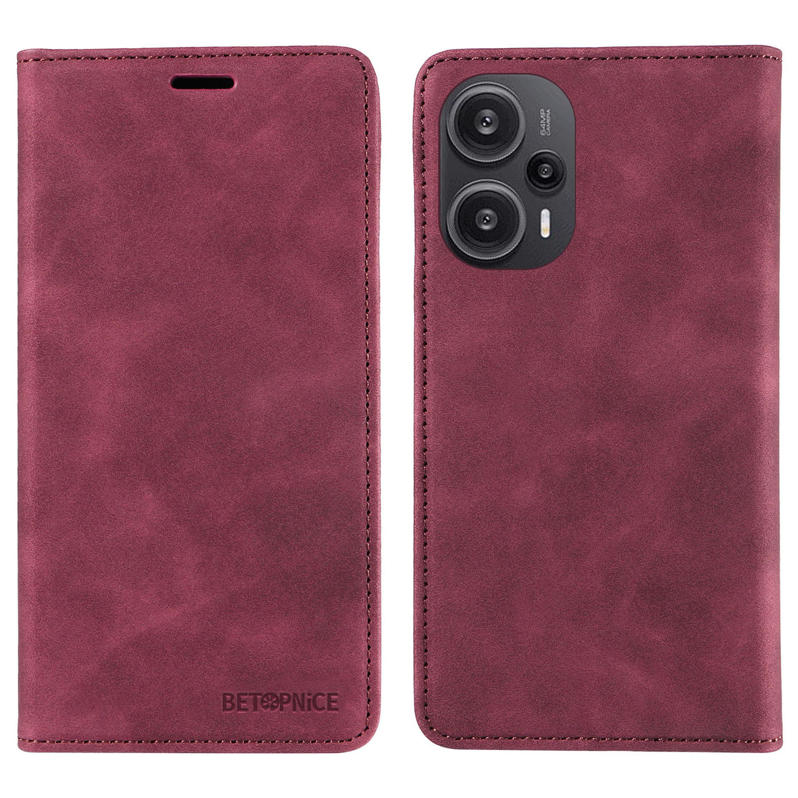 

Betopnice 003 RFID -blockierschale Für Xiaomi Redmi Note 12 Turbo / Poco F5 5G Telefon Brieftasche Hülle Lederständer Abdeckung - Rot, Xiaomi Redmi Note 12 Turbo