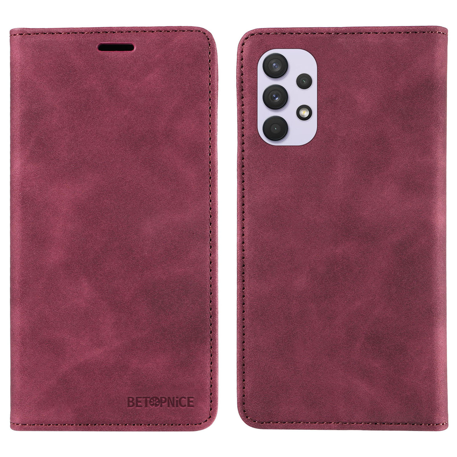 

Betopnice 003 Brieftaschenabdeckung Für Samsung Galaxy A32 5G / M32 5G RFID Blockierende Telefon Lederstand Hülle - Rot, Galaxy A32 5G