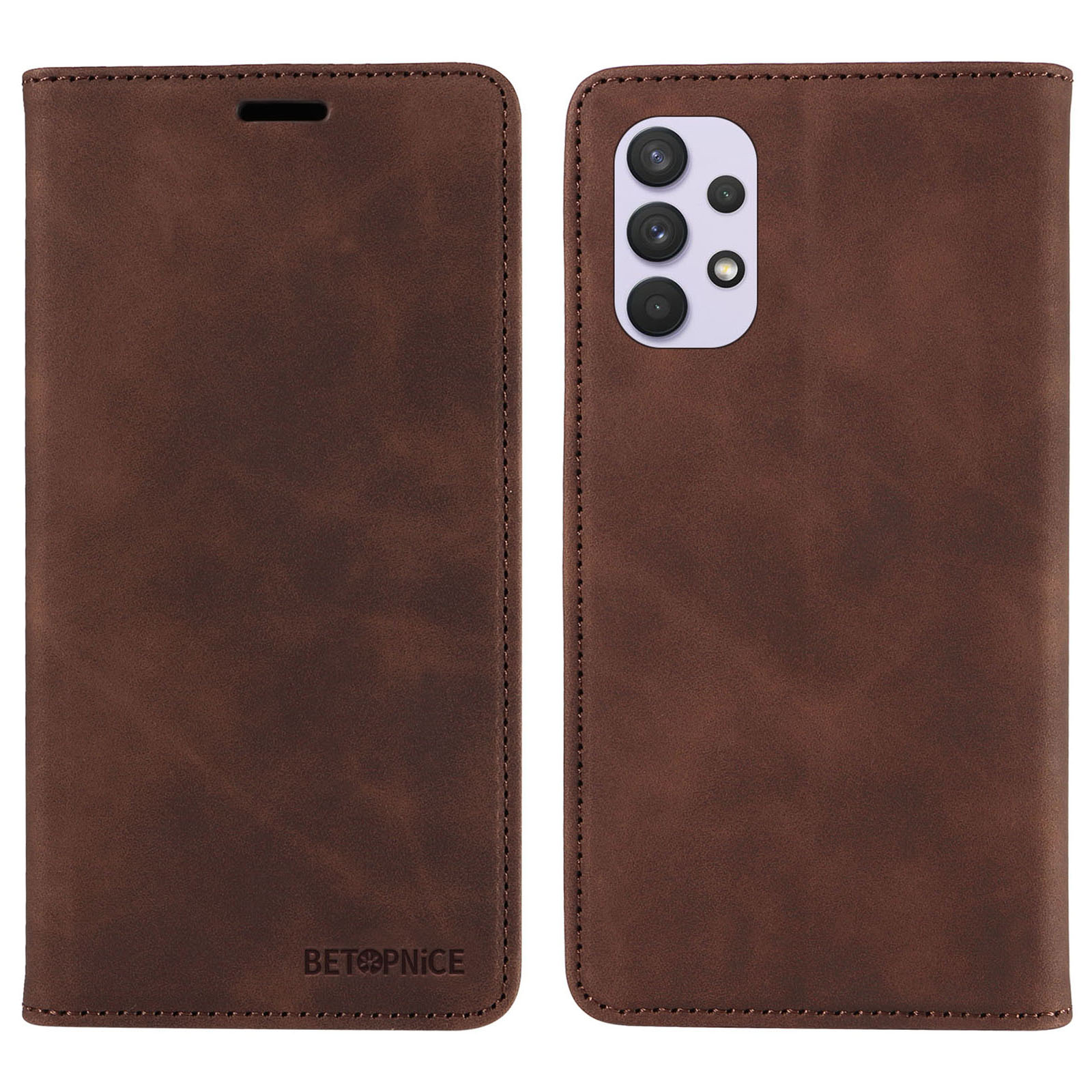 

Betopnice 003 Brieftaschenabdeckung Für Samsung Galaxy A32 5G / M32 5G RFID Blockierende Telefon Lederstand Hülle - Braun, Galaxy A32 5G