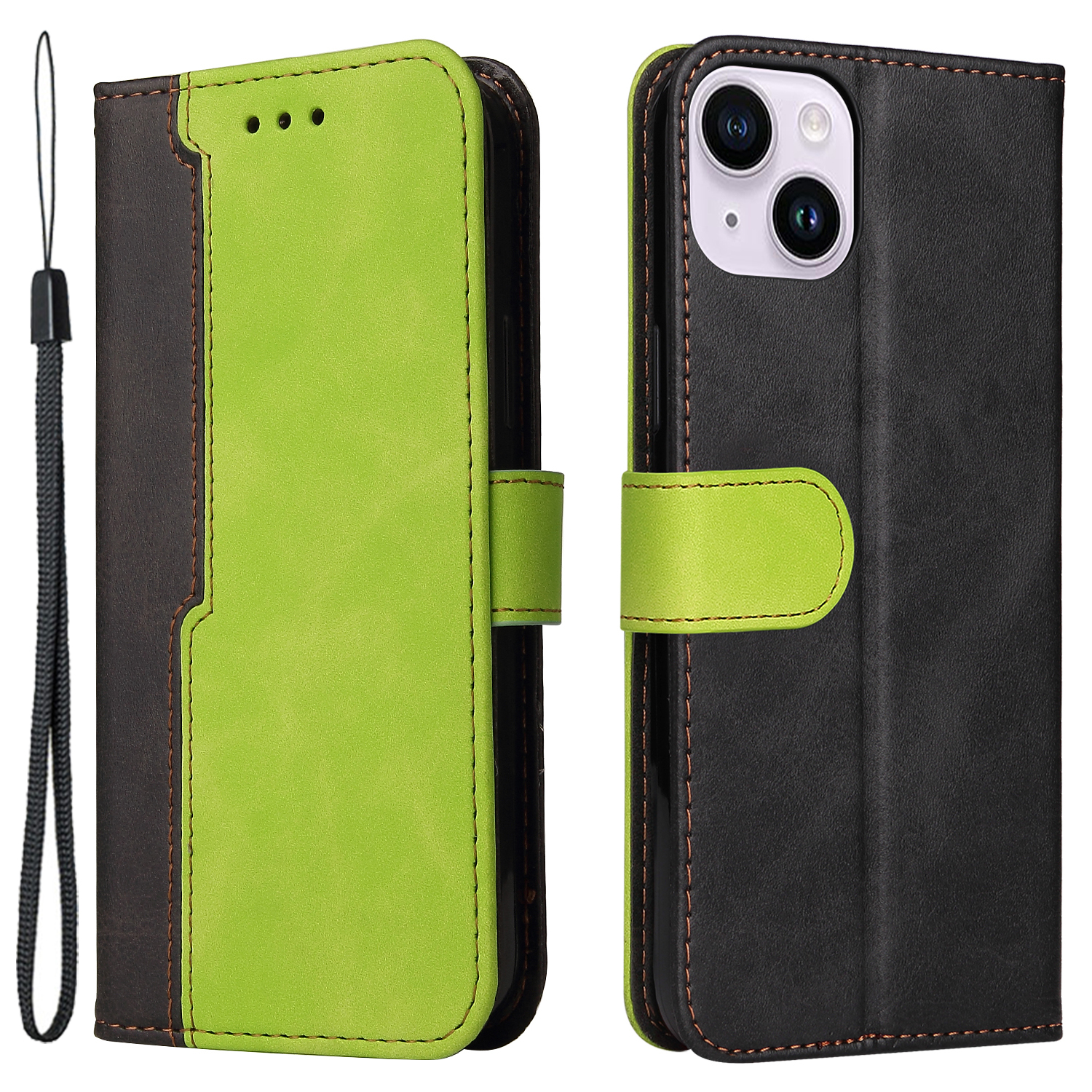 

Für Das Iphone 15 Plus Business Style Phone Hülle Ballet Brieftasche Dual-color-spleißen PU Lederabdeckung - Grün, iPhone 15 Plus