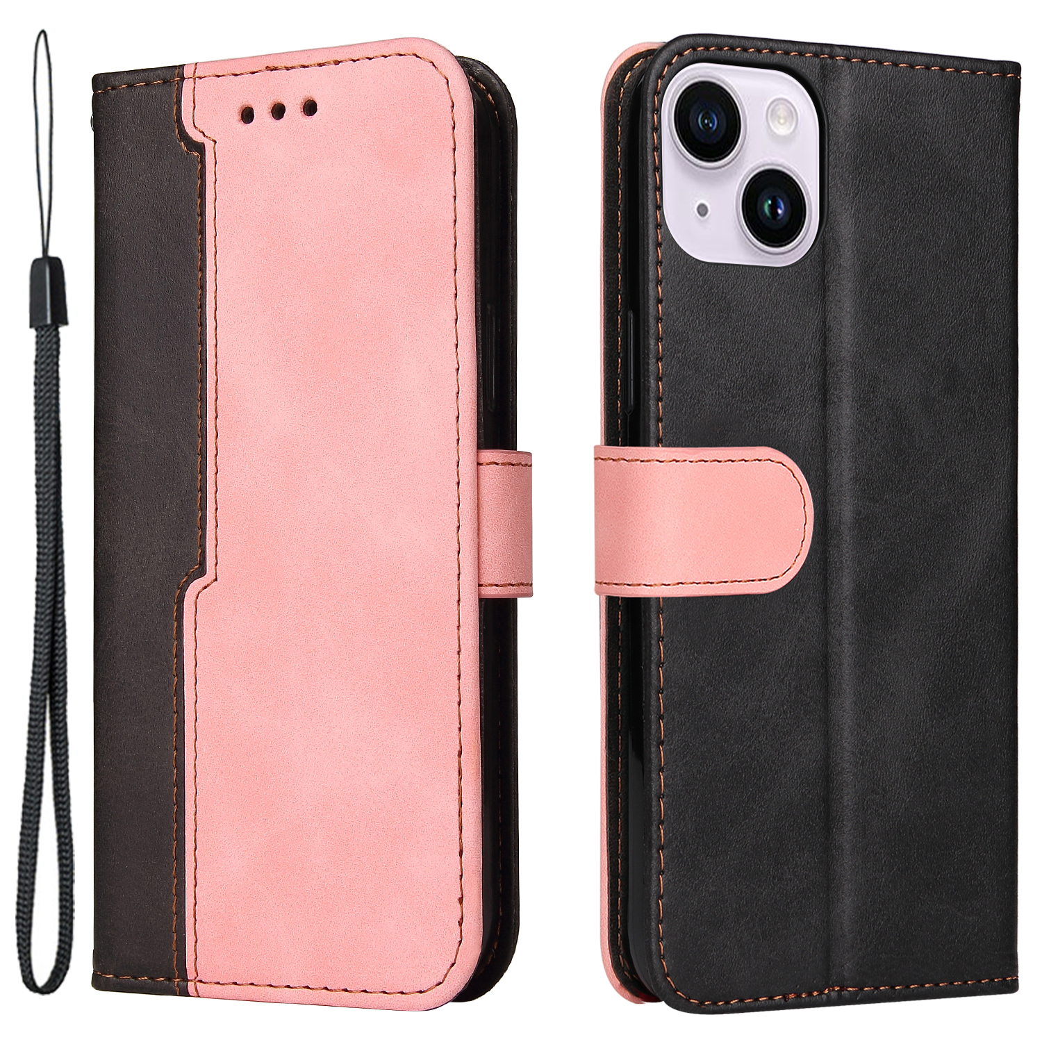 

Für Das Iphone 15 Plus Business Style Phone Hülle Ballet Brieftasche Dual-color-spleißen PU Lederabdeckung - Rosa, iPhone 15 Plus