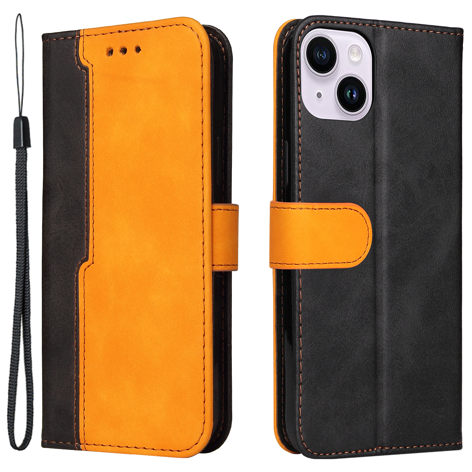 

Für Das Iphone 15 Plus Business Style Phone Hülle Ballet Brieftasche Dual-color-spleißen PU Lederabdeckung - Orange, iPhone 15 Plus