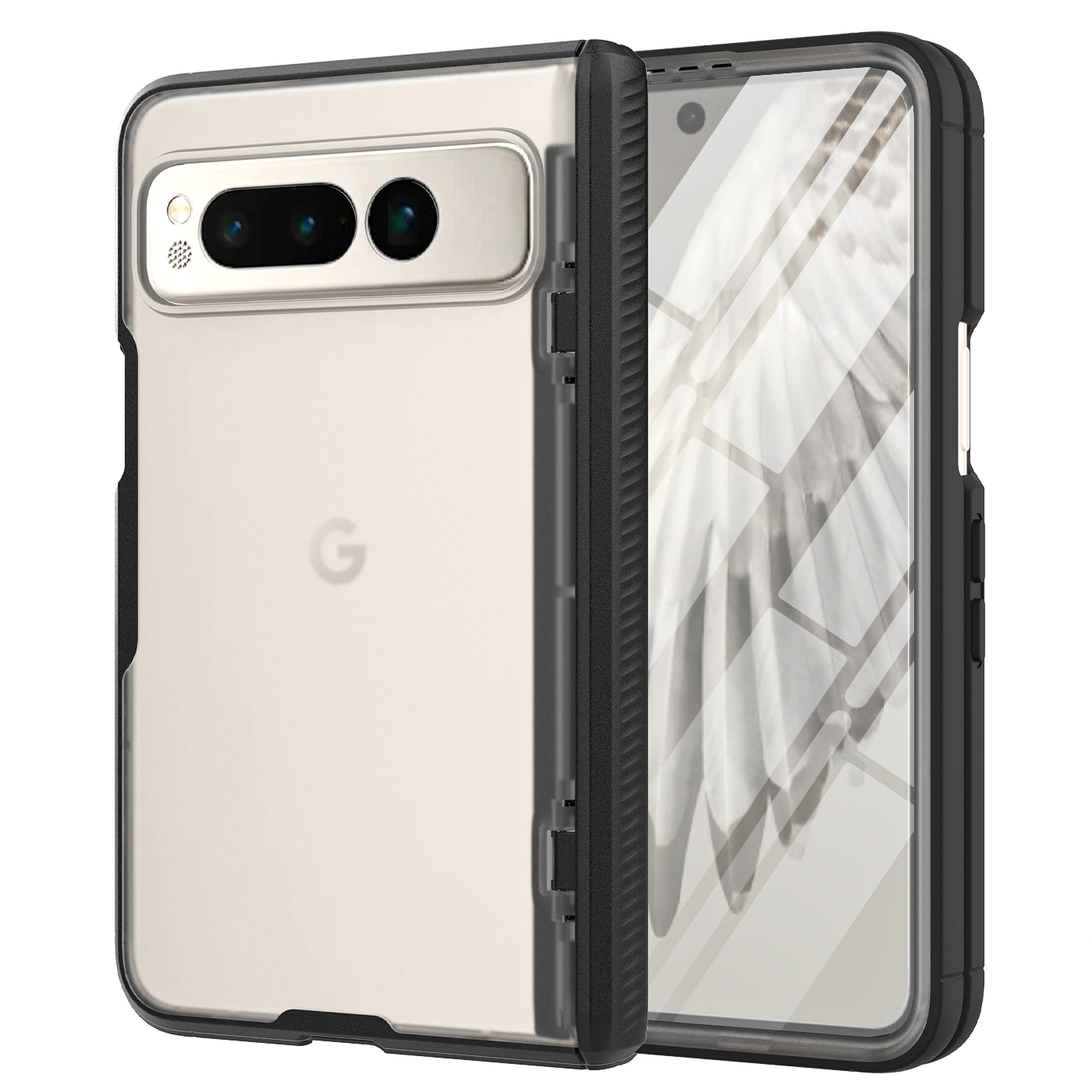 

Für Google Pixel Fold Scharnierschutz Telefonhülle TPU + PC + Acrylic Leiger Rack -abdeckung - Schwarz, Google Pixel Fold