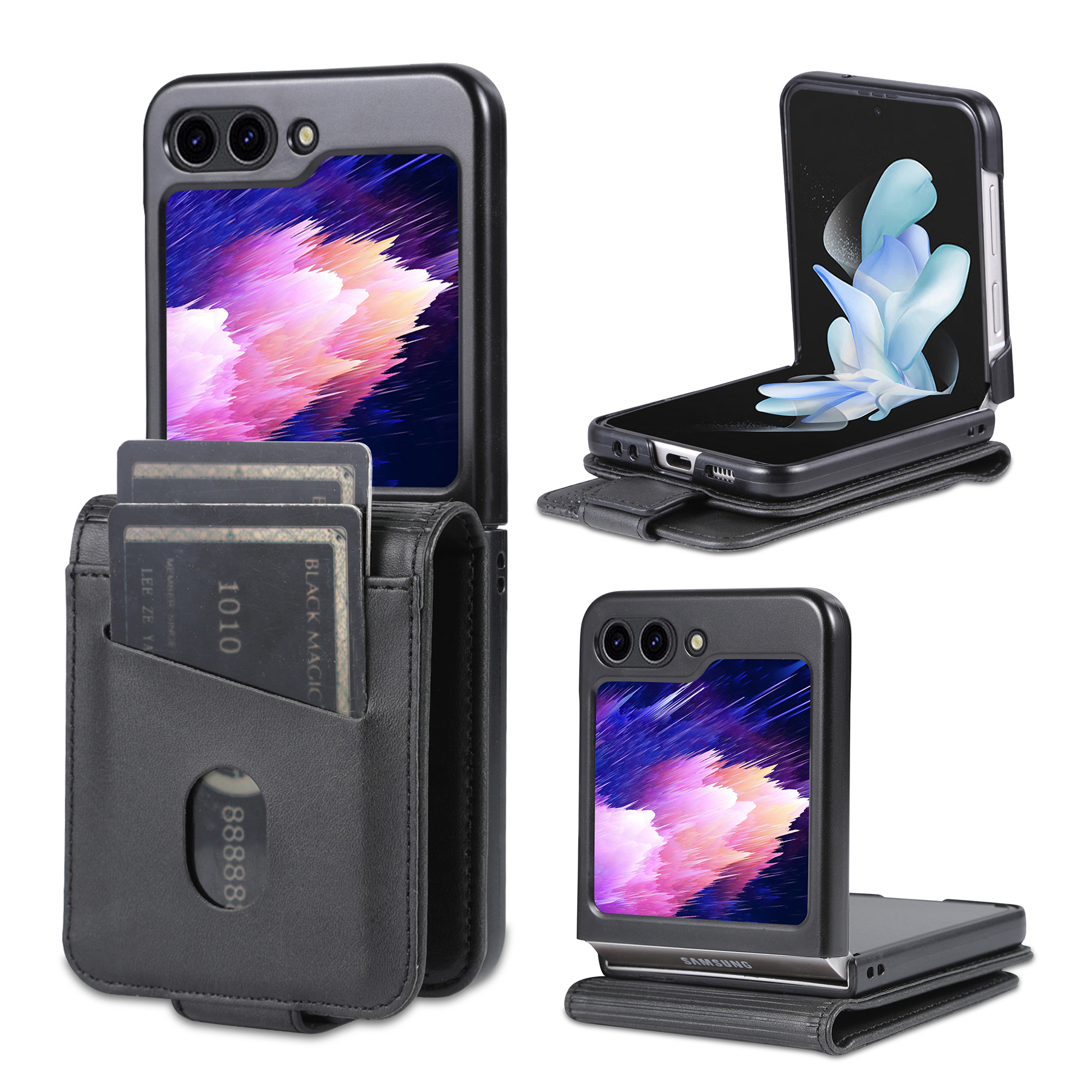 

AZNS Für Samsung Galaxy Z Flip5 5G Leder -handy -kartonhalter -telefonabdeckung - Schwarz, Galaxy Z Flip5 5G