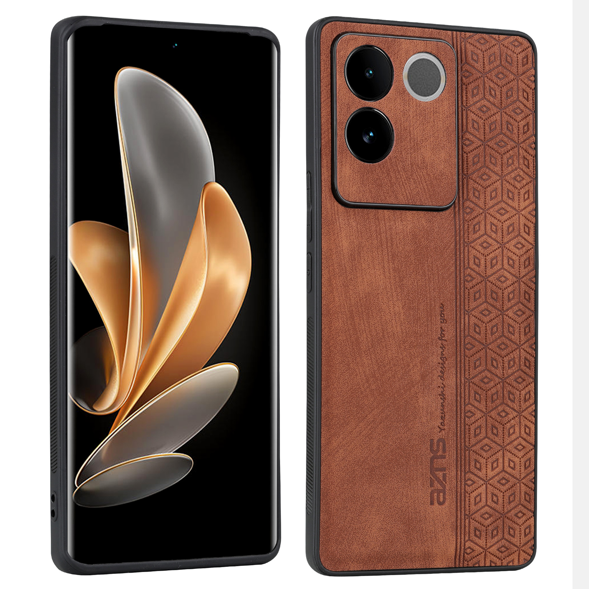 

Azns Für Vivo S17e 5G Geprinktes Pu-leder+tpu-hülle Anti-drop-telefonabdeckung - Braun, vivo S17e 5G