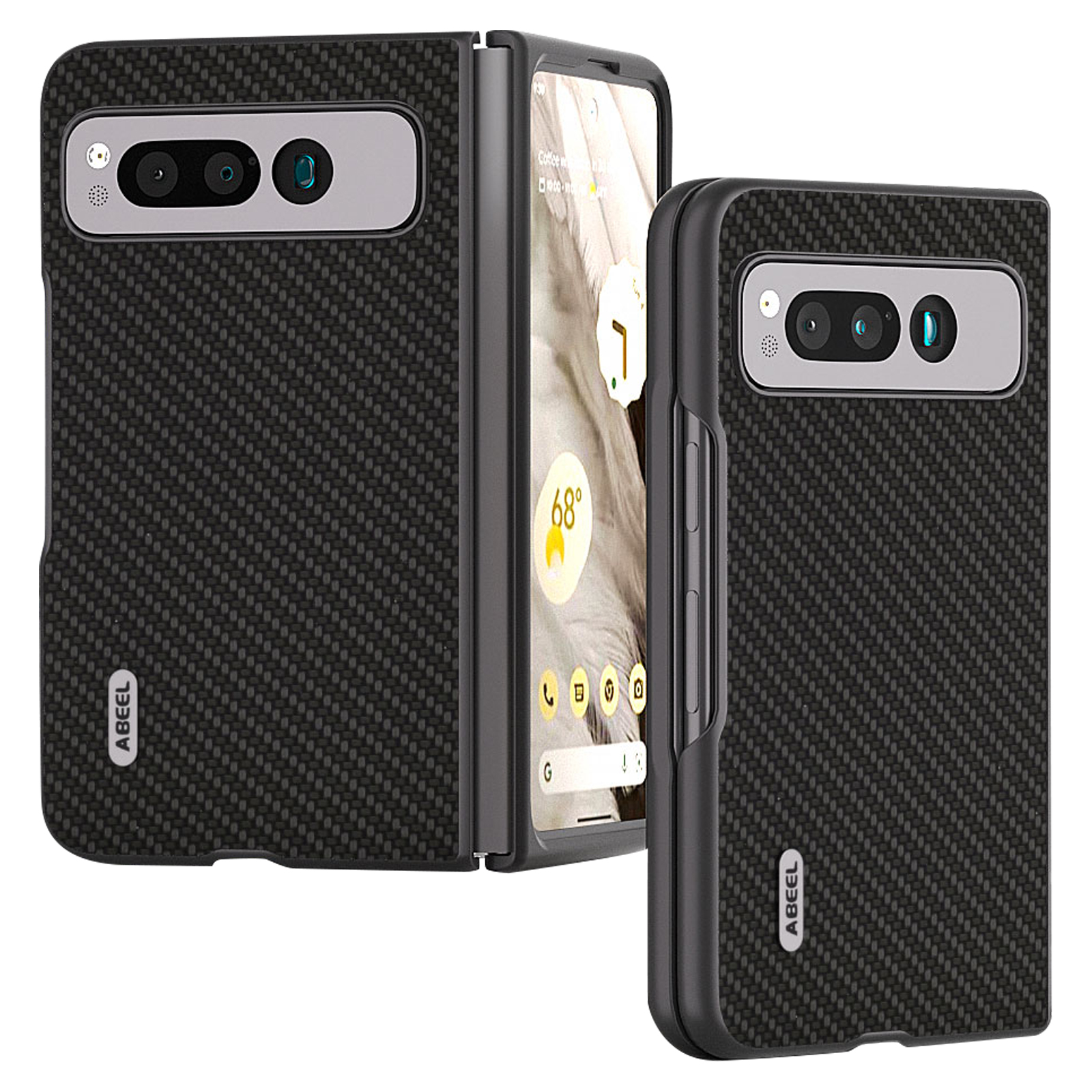 

Abeel Für Google Pixel Fold PU Leder + Harte PC -telefonhülle Carbonfaser Textur Faltungsschockdcoverabdeckung - Schwarz, Google Pixel Fold