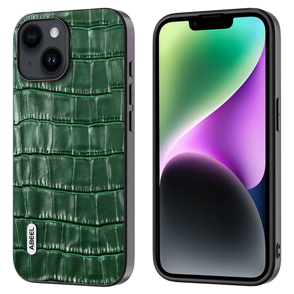 

Abeel Für Iphone 14 Crocodile Texture Phone Hülle Kuhläden Leder + TPU + PC Hybridabdeckung - Grün, iPhone 14