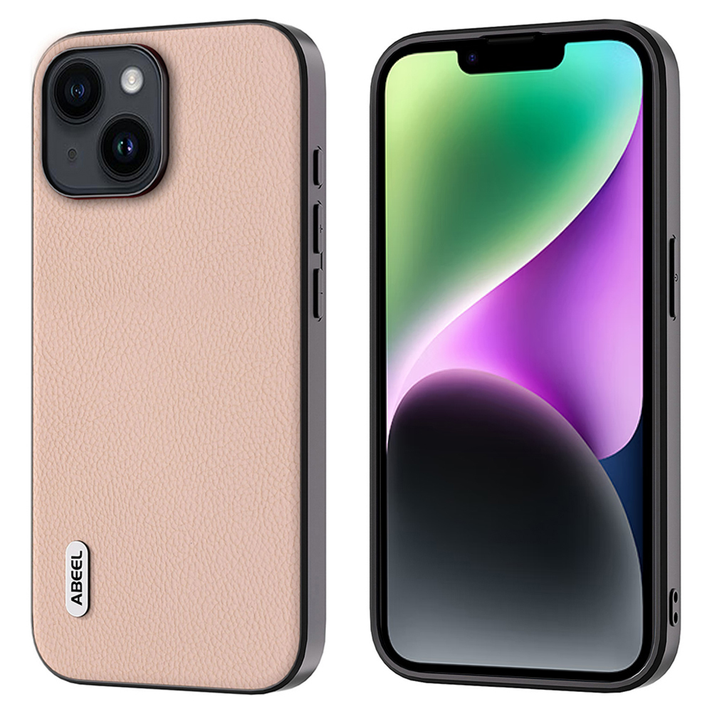 

Abeel Für Iphone 14 Plus Telefonhülle Kuhladen -leder -pc+tpu Feine Litchi -textur Rückdecke - Rosa, iPhone 14 Plus