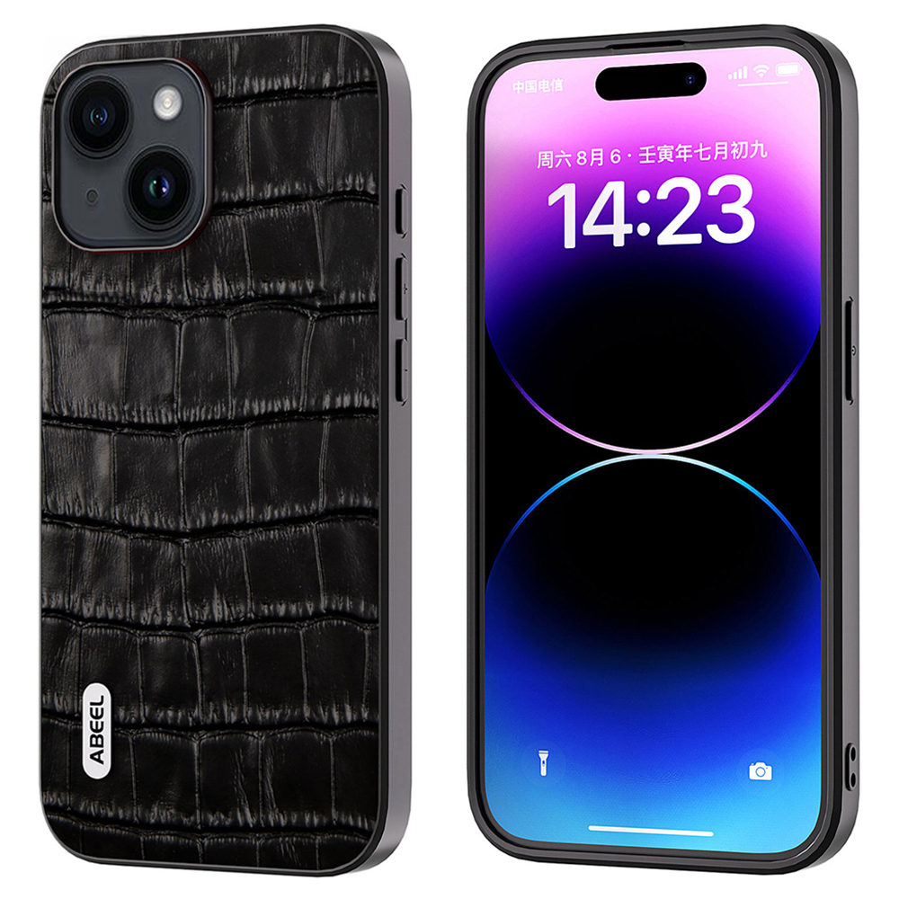 

Abeel Für Iphone 15 Plus Telefonhülle Kuhladen Leder + TPU + PC Crocodile Texturabdeckung - Schwarz, iPhone 15 Plus