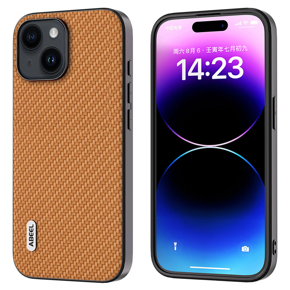 

Abeel Für Iphone 15 Plus Kohlefaser-textur-telefonabdeckung Pu-leder-pc+tpu Anti-drop-hülle - Hellbraun, iPhone 15 Plus