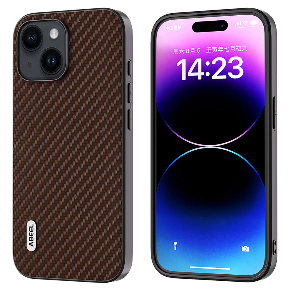

ABEEL Carbonfaser Texture Phone Hülle Für Iphone 15, PU -leder -pc+tpu -telefonabdeckung - Braun, iPhone 15