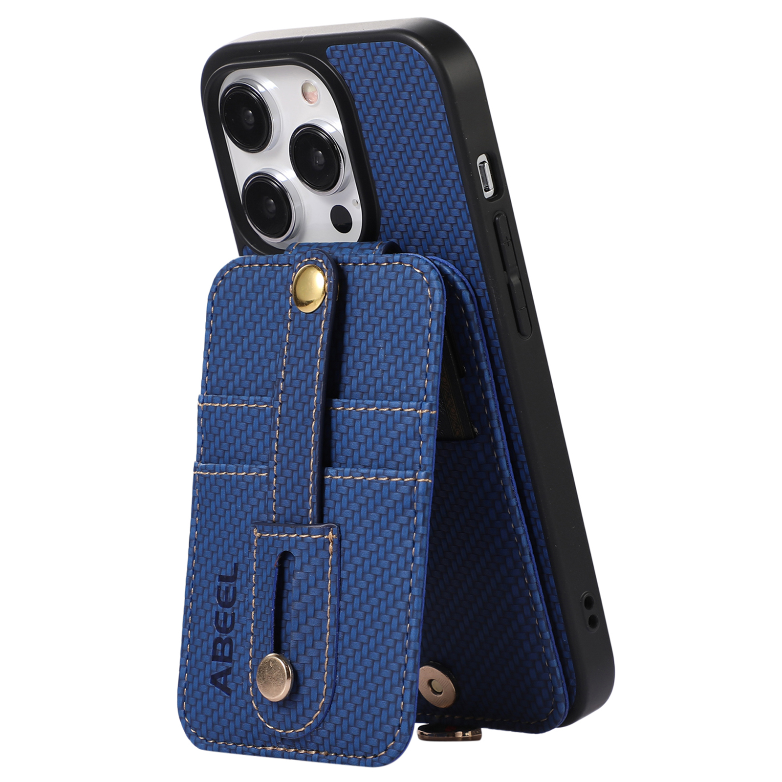 

ABEEL Style 02 PU Leder+tpu -telefonhülle Für Iphone 15 Pro Max, RFID -blockierkartenhalter Kohlefaser Textur Kickstand Cover - Blau, iPhone 15 Pro Max