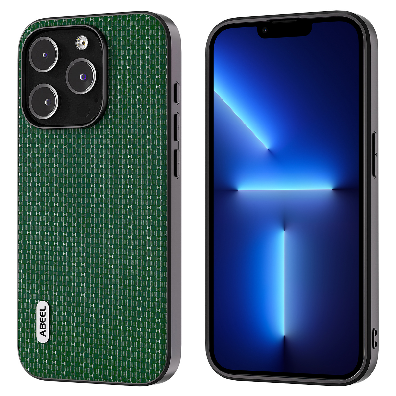

Abeel Für Iphone 13 Pro Max Protective Shell Cowhide Leder Beschichtete PC+TPU Luxury Textured Phone Hülle - Grün, iPhone 13 Pro Max