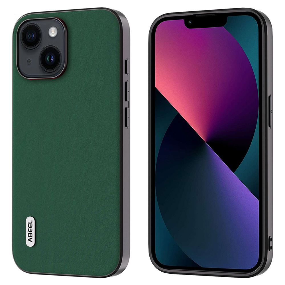 

Abeel Für Iphone 13 Mobiltelefonhülle Mitgly Feeling Cowhide Leder Beschichtete PC+TPU -abdeckung - Grün, iPhone 13