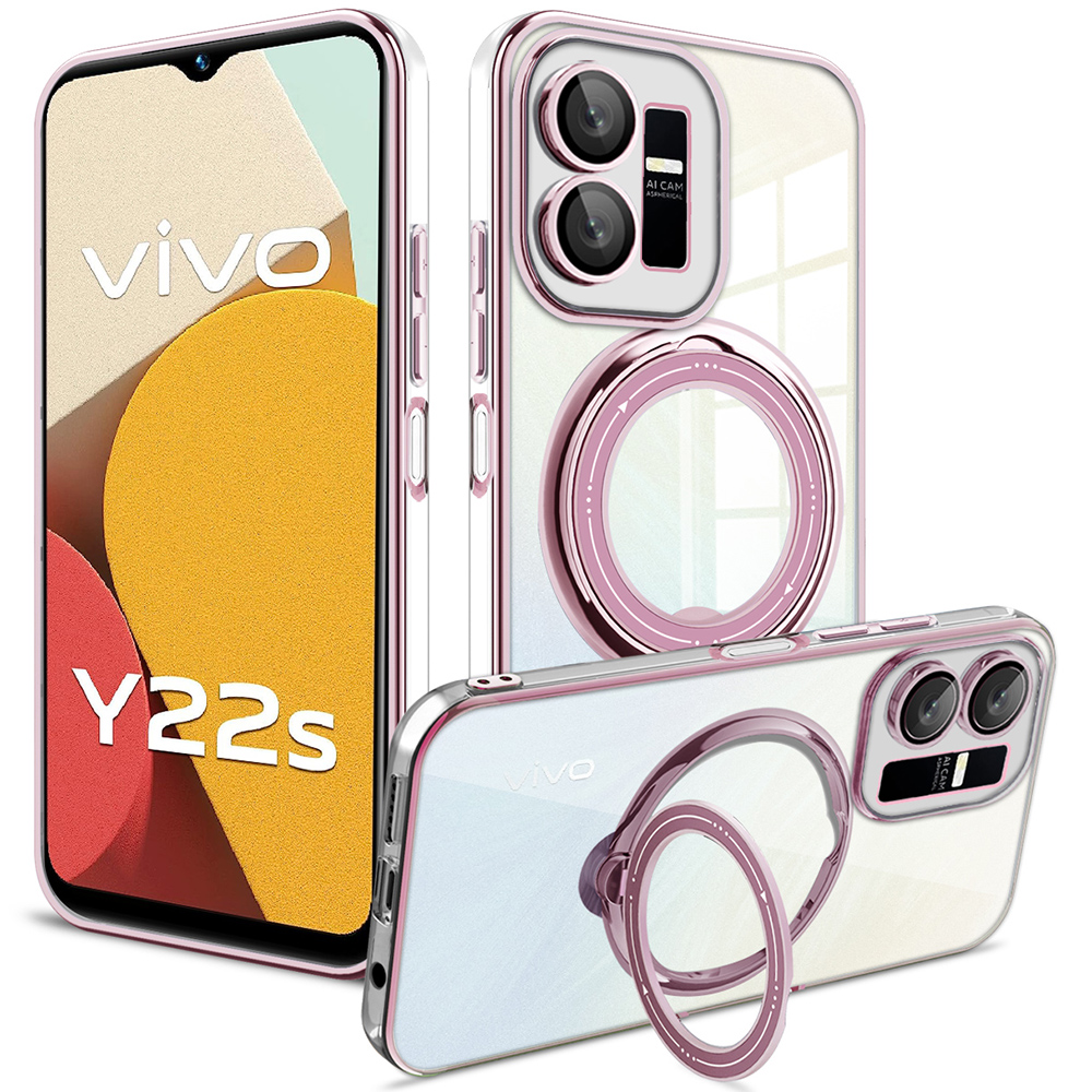 

Für Vivo Y22s 4g / Y35 4G (2022) Ringkickstand -telefonhülle Drop Proof PC+TPU -abdeckung Kompatibel Mit Magsafe - Rosa, vivo Y22s 4G
