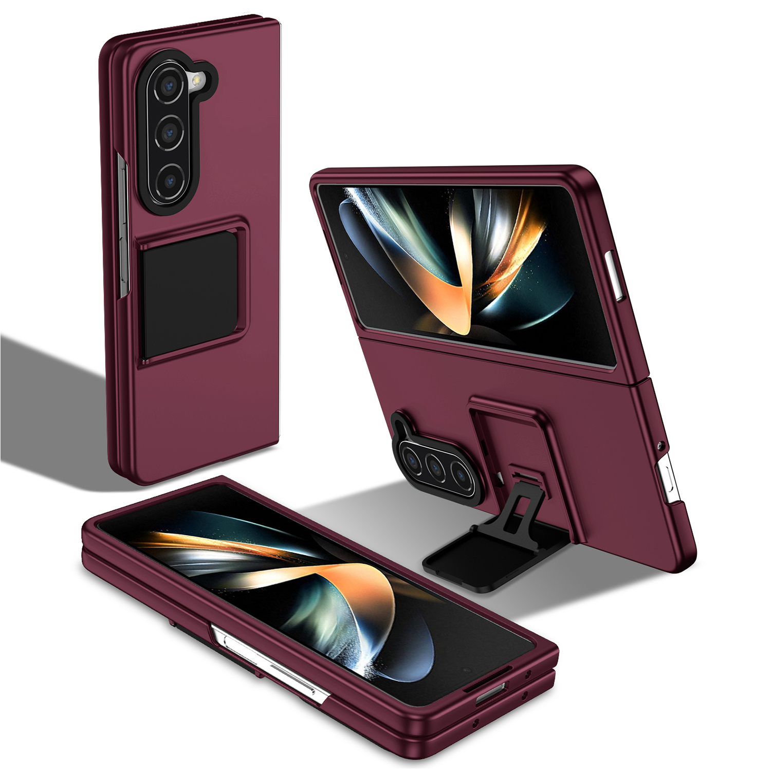 

Für Samsung Galaxy Z Fold5 5G Kickstand Phone Case Drop-proof-hard-pc-abdeckung - Weinrot, Galaxy Z Fold5 5G