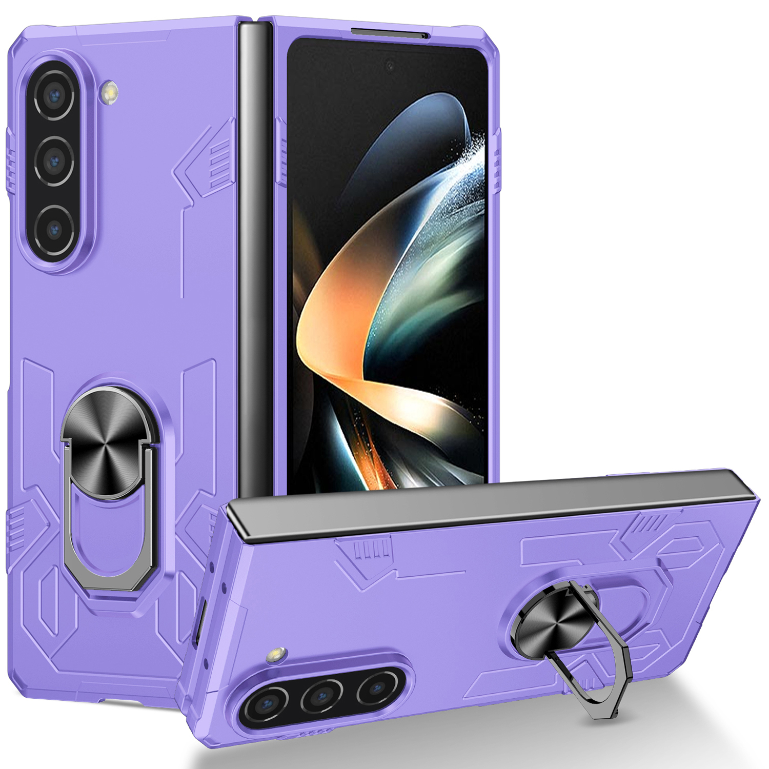 

Für Samsung Galaxy Z Fold5 5G Ring Kickstand Phone Hülle Hartpc Anti-drogenabdeckungsunterstützung Magnetic Car Mount - Lila, Galaxy Z Fold5 5G