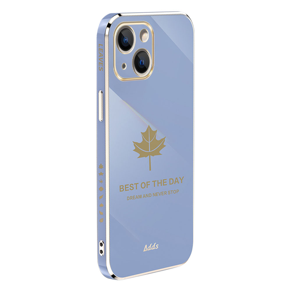 

Für Das Iphone 14 Plus Gerade Kanten-tpu-anti-drogenabdeckung Maple Leaf 6D Elektroplatten Telefonhülle - Grau Blau, iPhone 14 Plus