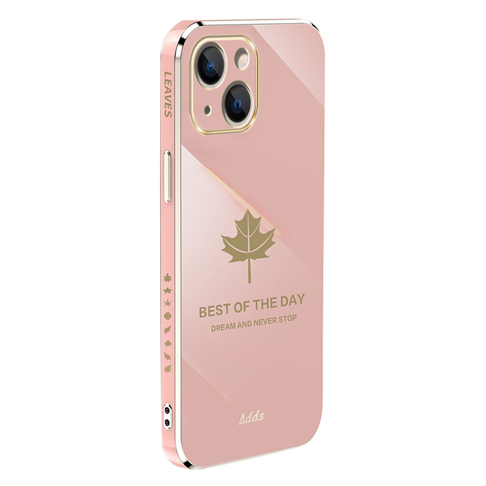 

6d Elektroplattenabdeckung Für Iphone 14 Maple -blattmuster Gerade Kanten -tpu -telefonabdeckung - Rosa, iPhone 14