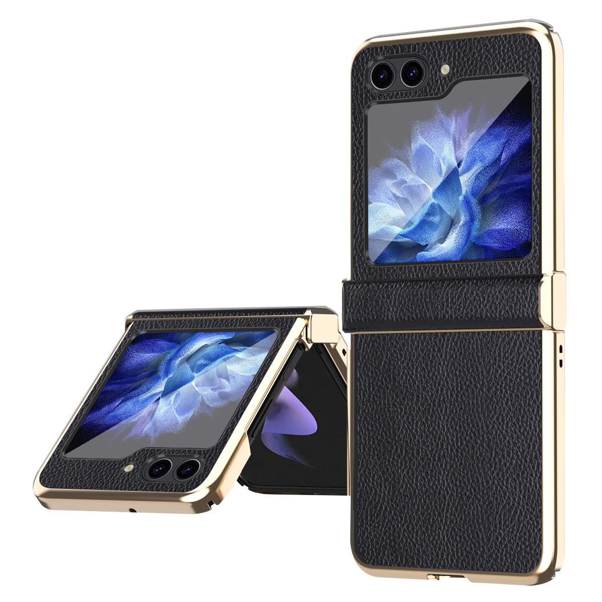 

Für Samsung Galaxy Z Flip5 5G Anti-fingerabdruck Phone Hülle Litchi Textur Metallrahmen PU Leder + Pc-abdeckung - Schwarz, Galaxy Z Flip5 5G