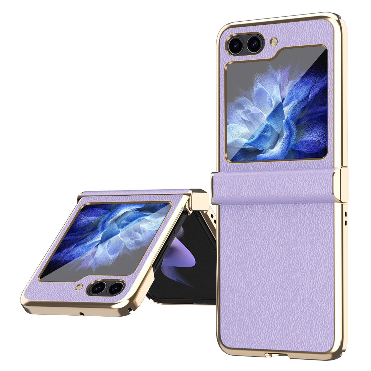 

Für Samsung Galaxy Z Flip5 5G Anti-fingerabdruck Phone Hülle Litchi Textur Metallrahmen PU Leder + Pc-abdeckung - Lila, Galaxy Z Flip5 5G