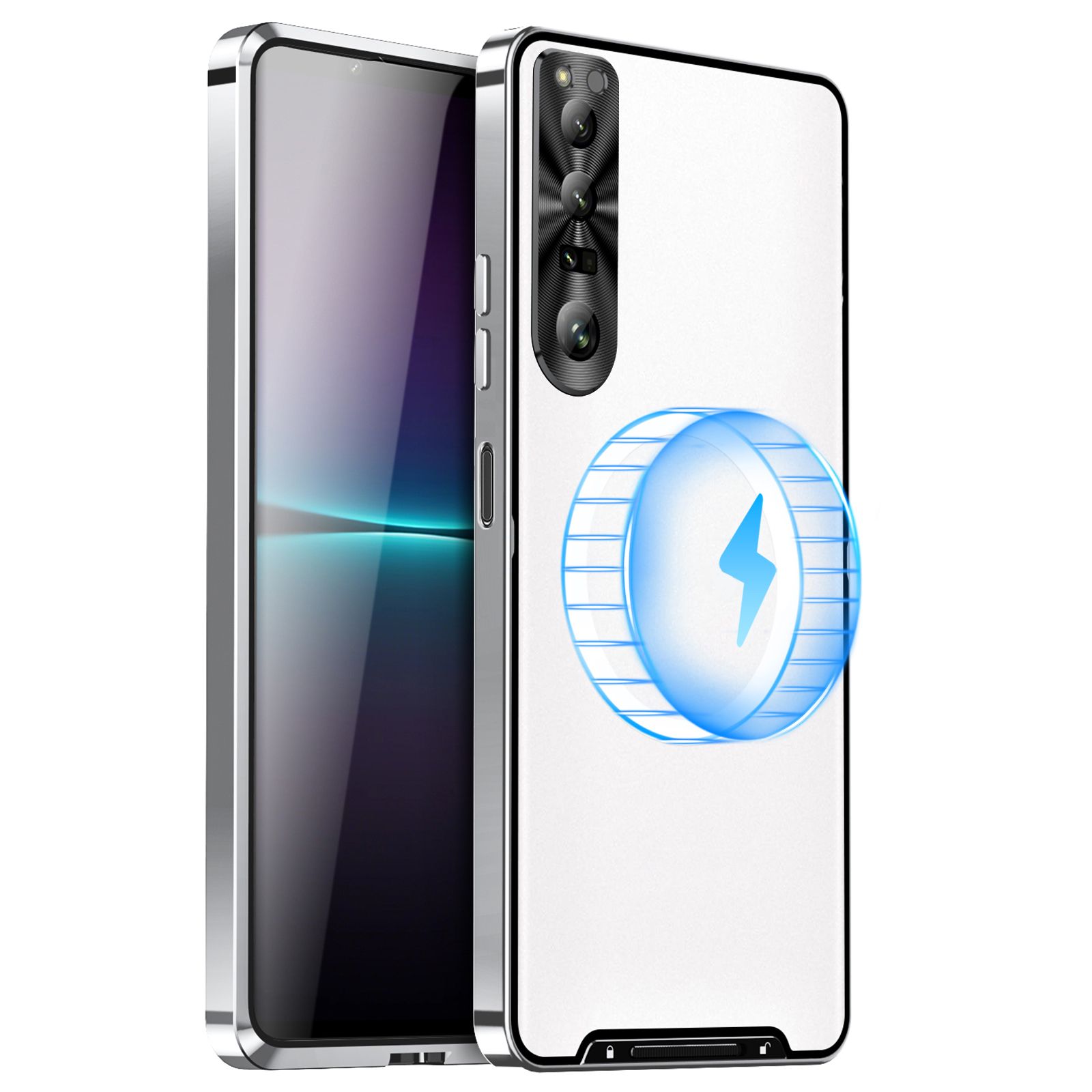 

Magic Shield Magnetic-serie Für Sony Xperia 1 V Slim Case Anti-Drop Metal-rahmen-telefonhülle Mit Linsenabdeckung Kompatibel Mit Magsafe - Silber, Sony Xperia 1 V