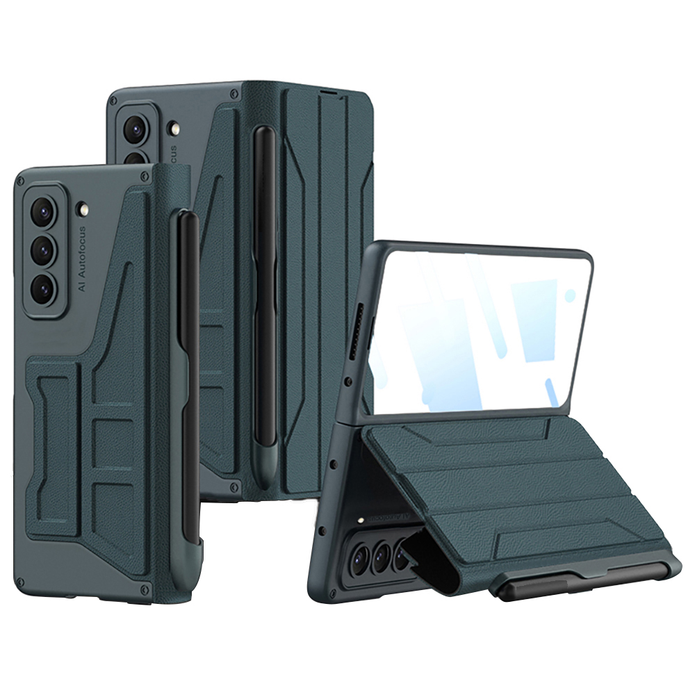 

GKK Für Samsung Galaxy Z Fold5 5G Telefonhülle PU Leder+pc -standabdeckung Mit Stiftschlitz Und Temperaturglasfilm - Grün, Galaxy Z Fold5 5G