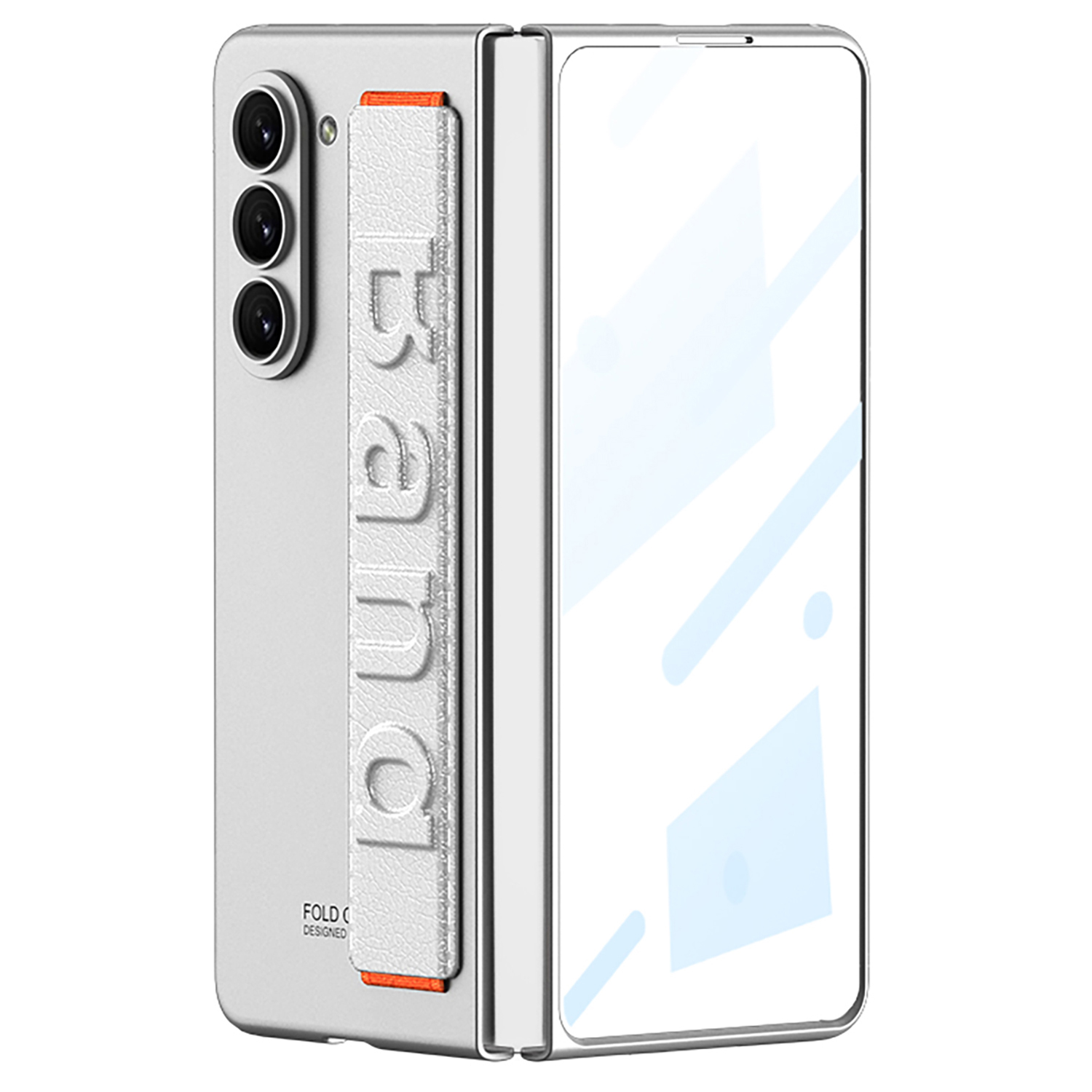 

GKK Für Samsung Galaxy Z Fold5 5G Telefonhülle PU Leder+pc Handband Telefonabdeckung Mit Temperamentvollem Glasfilm - Silber, Galaxy Z Fold5 5G