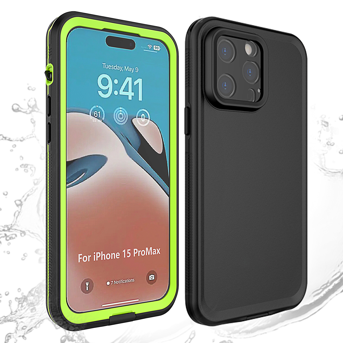 

Für Das Iphone 15 Pro Max Max IP68 Wasserdicht - Schwarz+grün / Schwarzer Rücken, iPhone 15 Pro Max