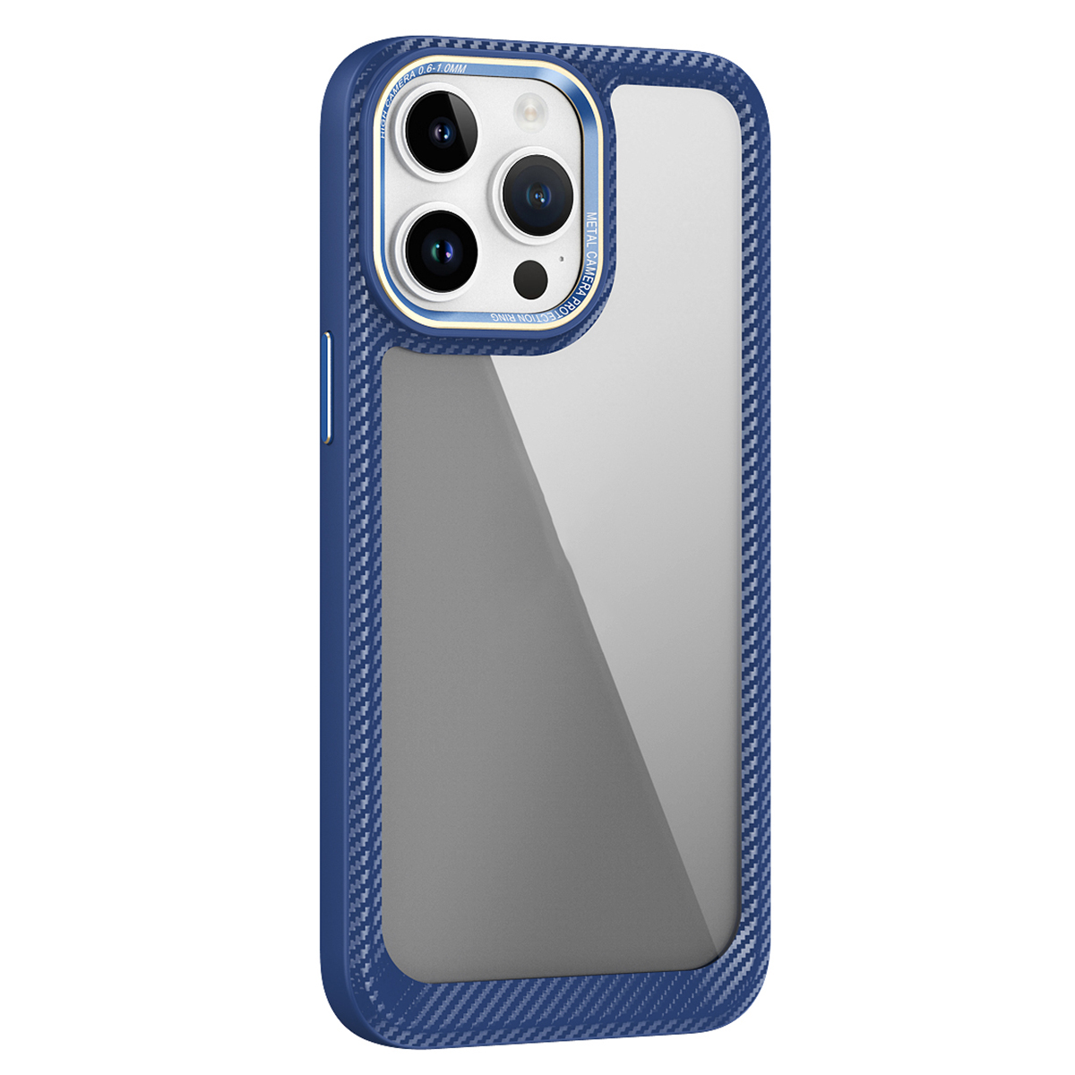 

Für Iphone 13 Pro Max Pc+tpu-telefonhülle Carbonfaser Texturkante Transparente Anti-drop-abdeckung - Navy Blau, iPhone 13 Pro Max