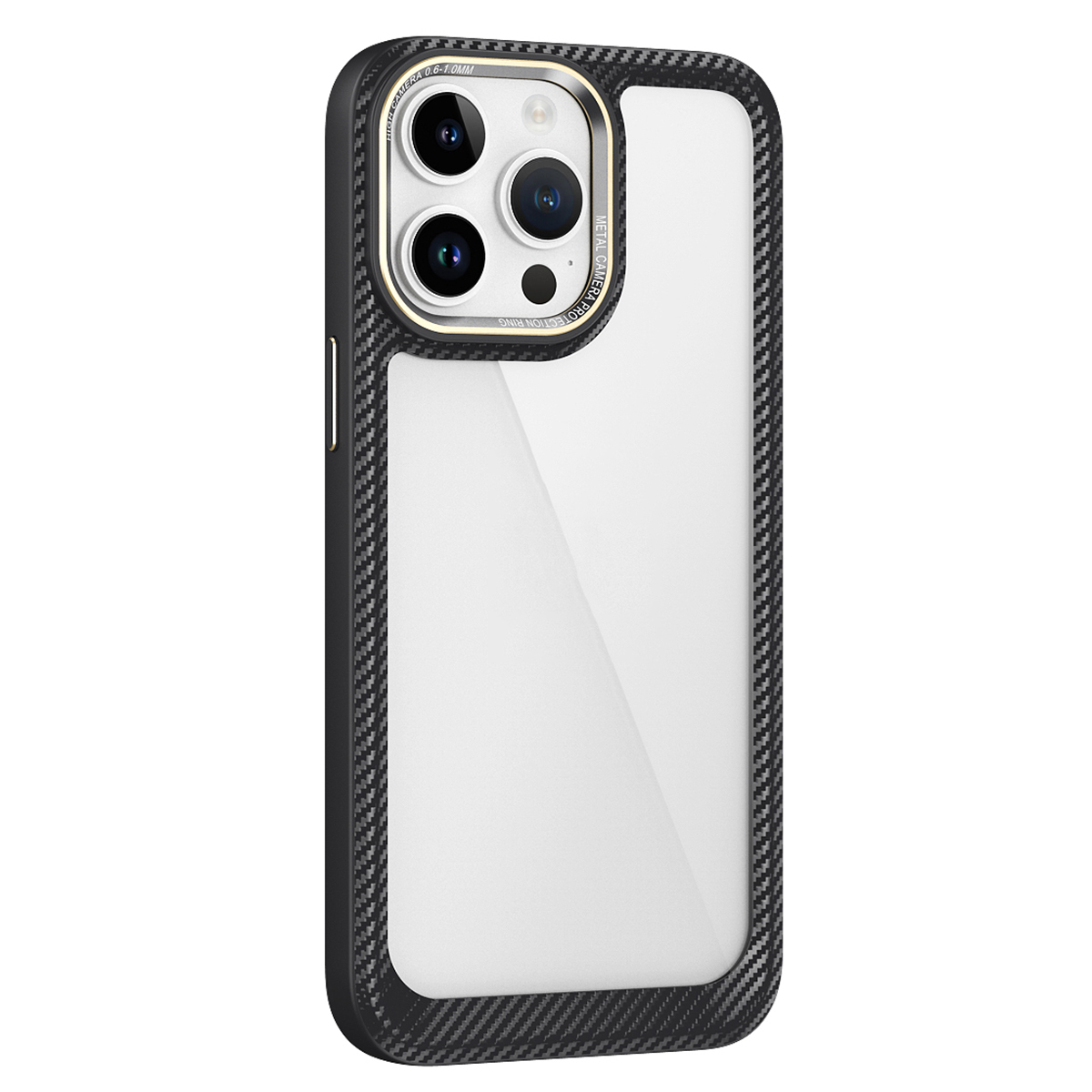 

PC+TPU -telefonhülle Für Iphone 14 Pro Max, Kohlefaser -textur Kantenlinsen Ring Transparenter Abdeckung - Schwarz+transparent, iPhone 14 Pro Max