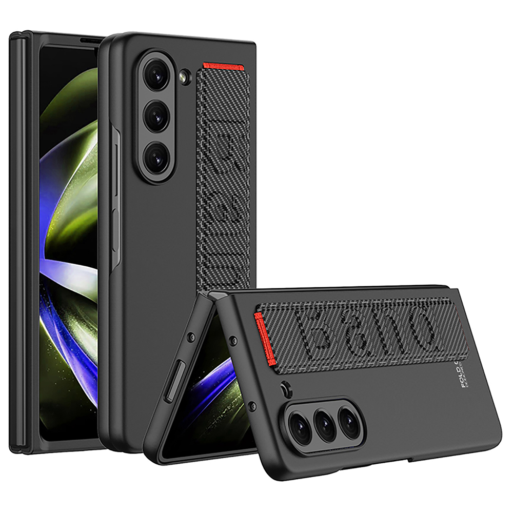 

GKK Für Samsung Galaxy Z Fold5 5G Ultra-dünn Telefonhülle PU Leder+pc Armband Rückzug - Kohlefasertextur, Galaxy Z Fold5 5G