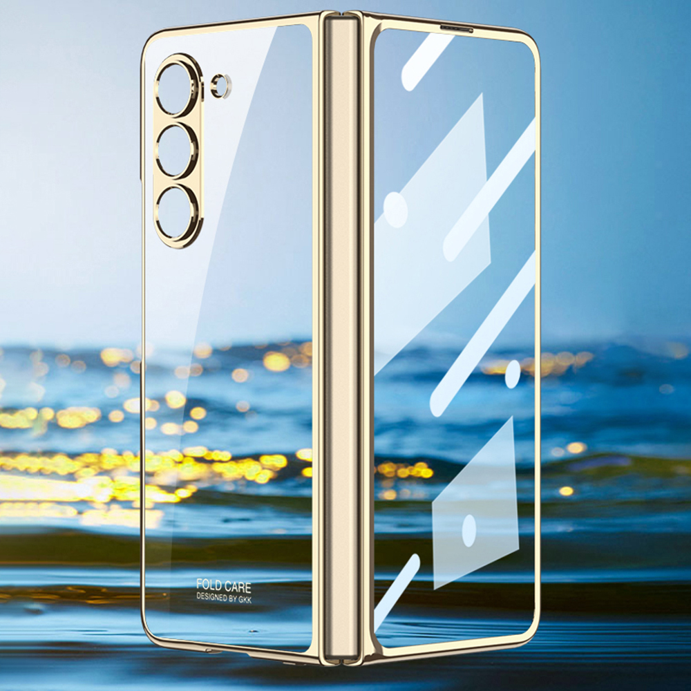 

GKK Für Samsung Galaxy Z Fold5 5G Elektropliertes Clear Cover PC Klappphase Mit Temperamentvollem Glasfilm - Champagner Gold, Galaxy Z Fold5 5G
