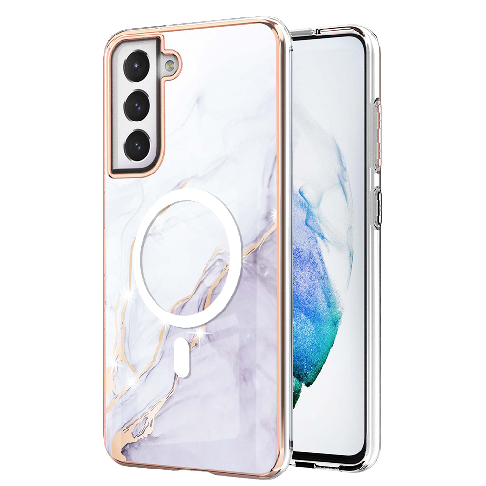

YB IMD Series-19 Für Samsung Galaxy S21 fe 5G Magnetic Phone Case 2,0 mm Tpu-elektroplattenmuster Imd-abdeckung - Weiss, Galaxy S21 FE 5G