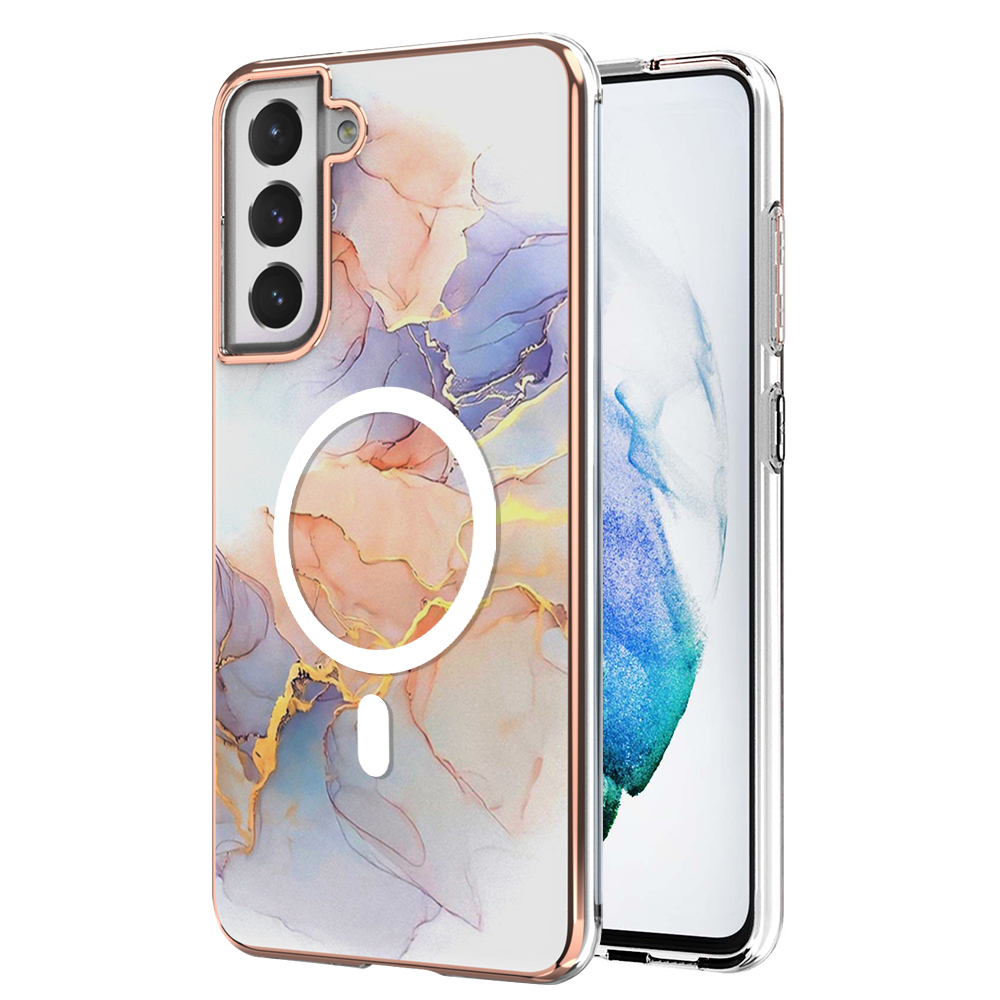 

YB IMD Series-19 Für Samsung Galaxy S21 fe 5G Magnetic Phone Case 2,0 mm Tpu-elektroplattenmuster Imd-abdeckung - Marmor Weiß, Galaxy S21 FE 5G