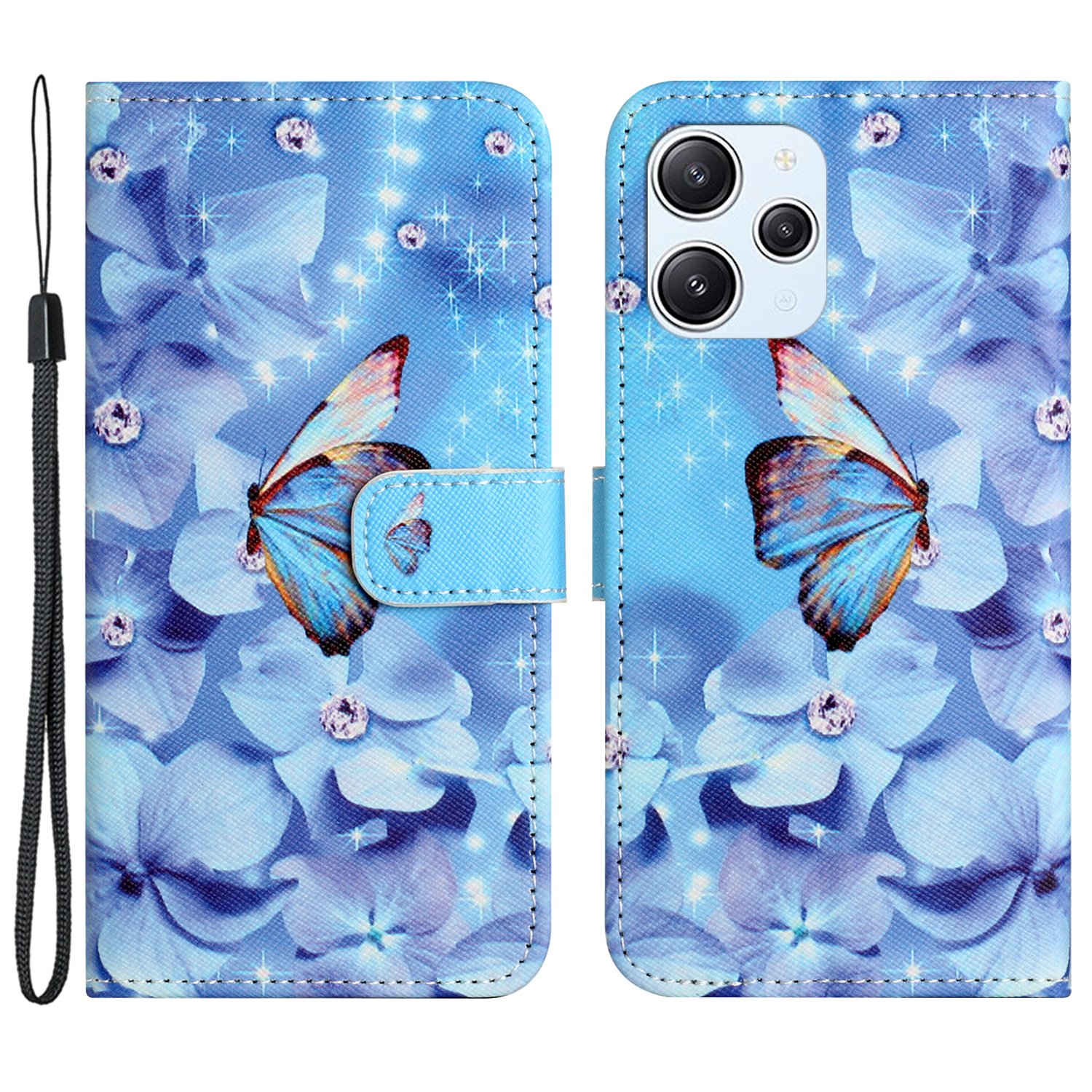 

Für Xiaomi Redmi 12 4G PU Leder Brieftaschen -hülle Muster Druckklappständer Telefonabdeckung - Blume Und Schmetterling, Xiaomi Redmi 12 4G