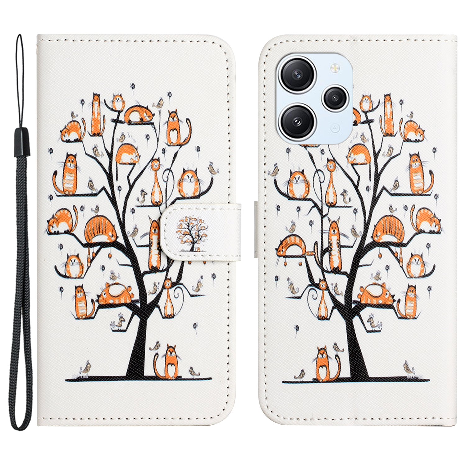 

Für Xiaomi Redmi 12 4G PU Leder Brieftaschen -hülle Muster Druckklappständer Telefonabdeckung - Katze Und Baum, Xiaomi Redmi 12 4G