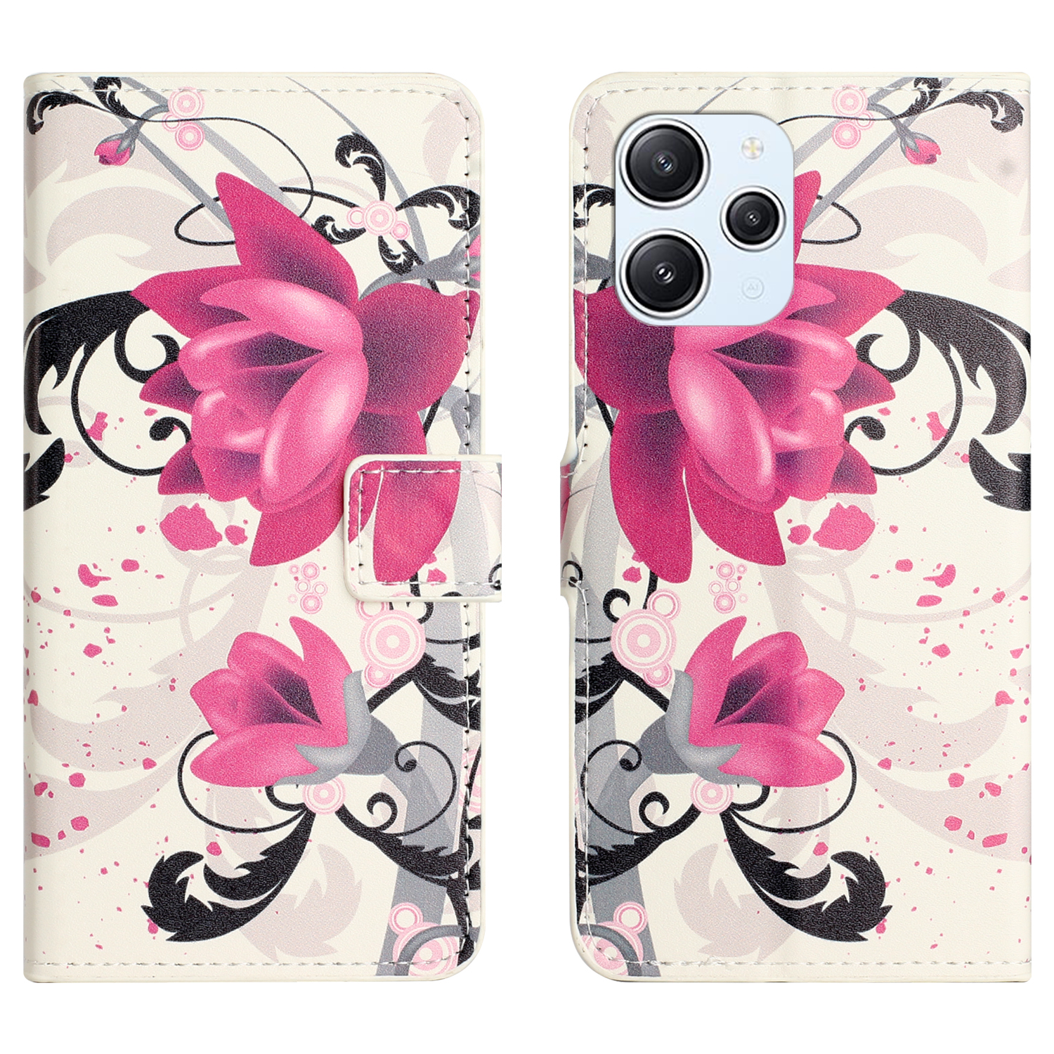 

Für Xiaomi Redmi 12 4G PU Leder Muster Druckphase Abdeckung Flip Wallet Stand Hülle - Lotus, Xiaomi Redmi 12 4G
